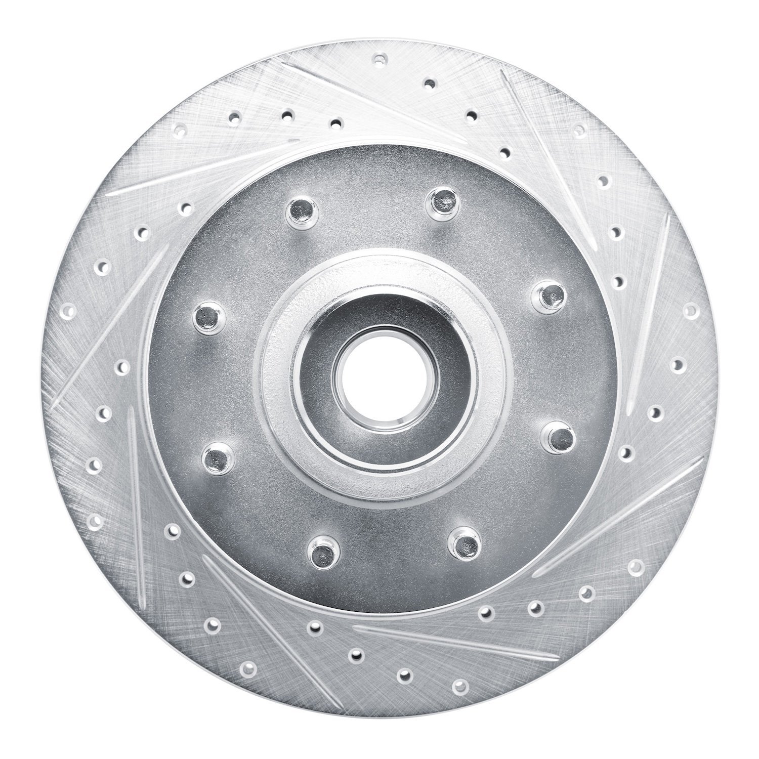 E-Line Drilled & Slotted Silver Brake Rotor, 1973-1977 Mopar, Position: Front Right