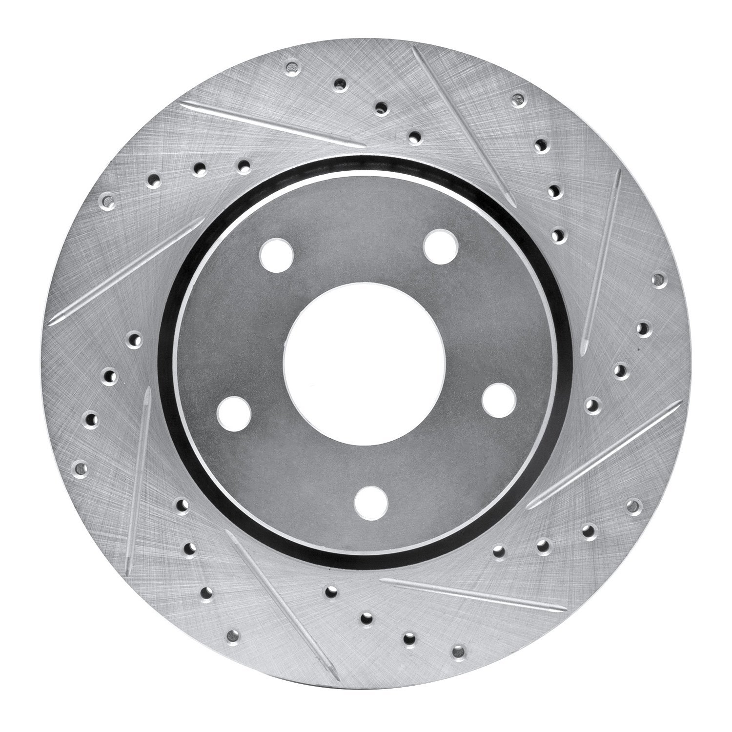 E-Line Drilled & Slotted Silver Brake Rotor, 2008-2016 Fits Multiple Makes/Models, Position: Front Right
