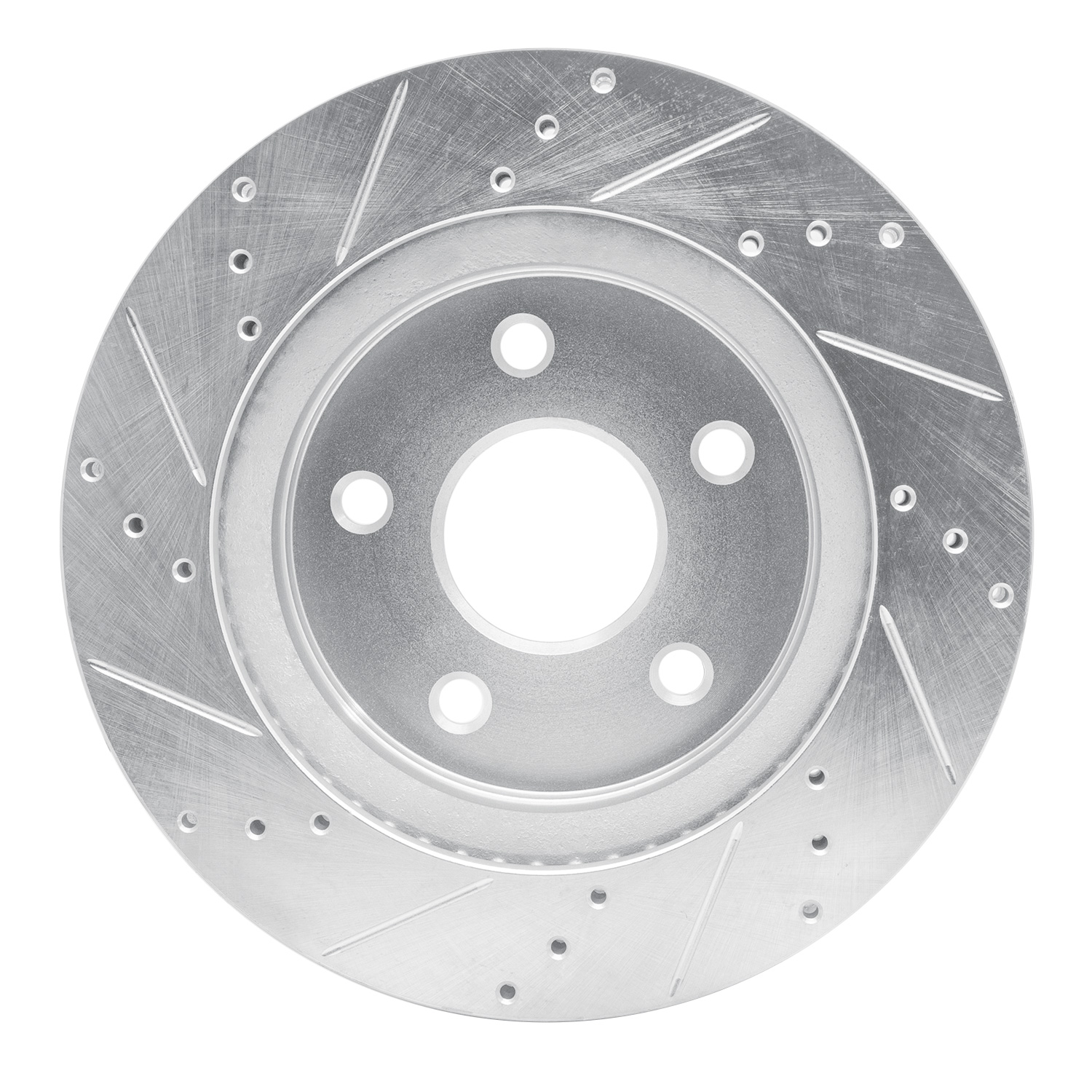 E-Line Drilled & Slotted Silver Brake Rotor, 2008-2012 Mopar, Position: Front Right