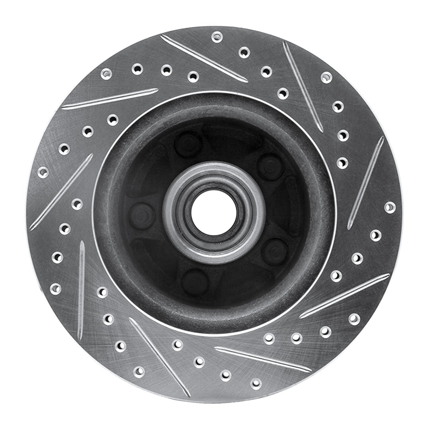 E-Line Drilled & Slotted Silver Brake Rotor, 1986-1992 Mopar, Position: Front Left