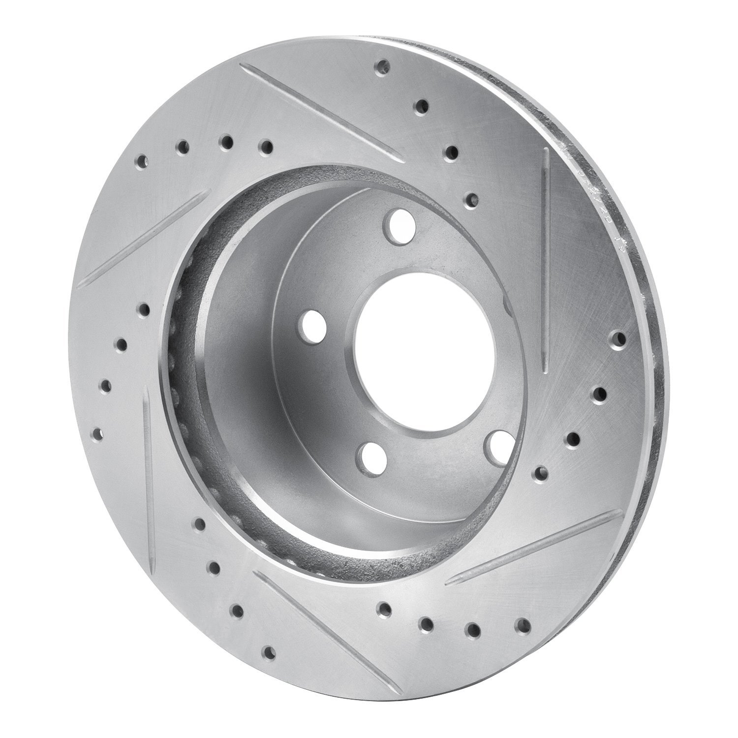 E-Line Drilled & Slotted Silver Brake Rotor, 1990-1999 Mopar, Position: Front Left