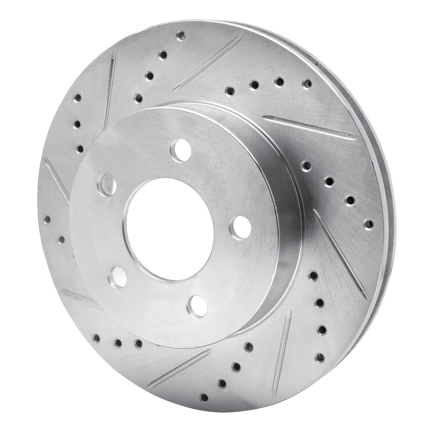 E-Line Drilled & Slotted Silver Brake Rotor, 2002-2007 Mopar, Position: Front Left