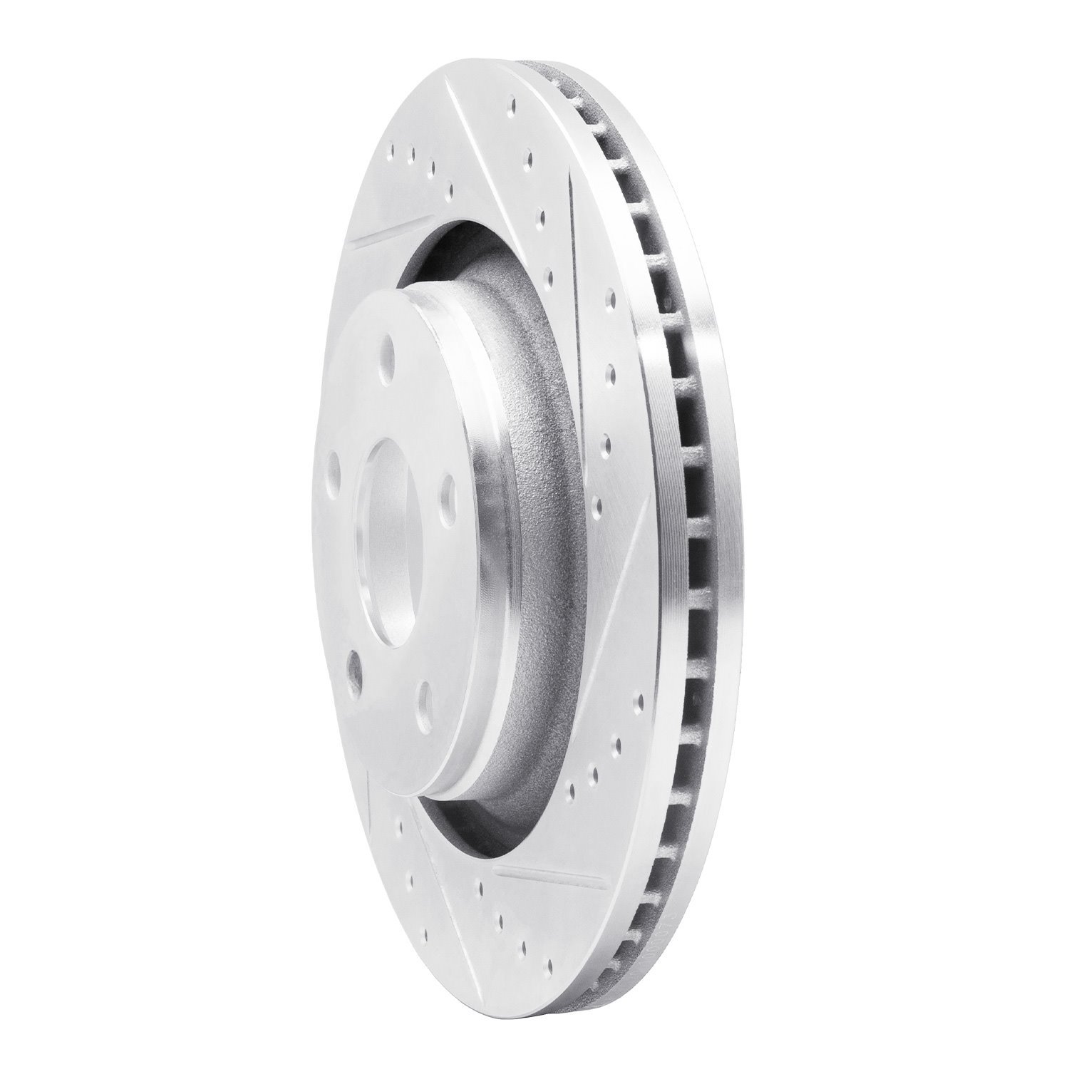 E-Line Drilled & Slotted Silver Brake Rotor, 2012-2018 Mopar, Position: Front Right