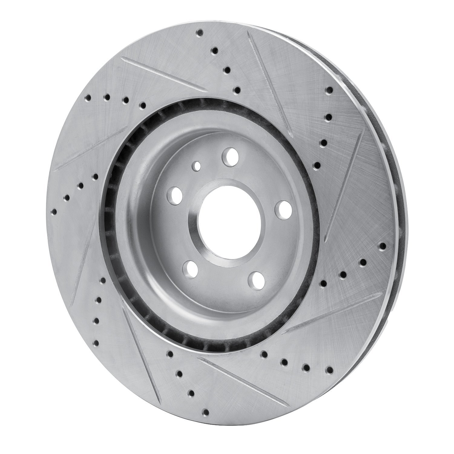 E-Line Drilled & Slotted Silver Brake Rotor, 2009-2017 GM, Position: Front Left