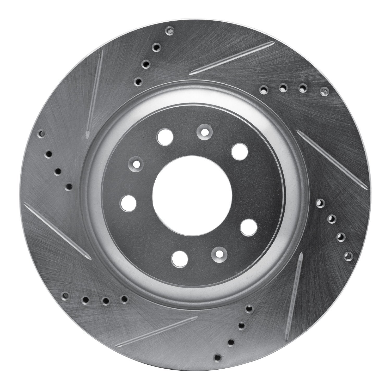 E-Line Drilled & Slotted Silver Brake Rotor, 2004-2008 GM, Position: Front Left