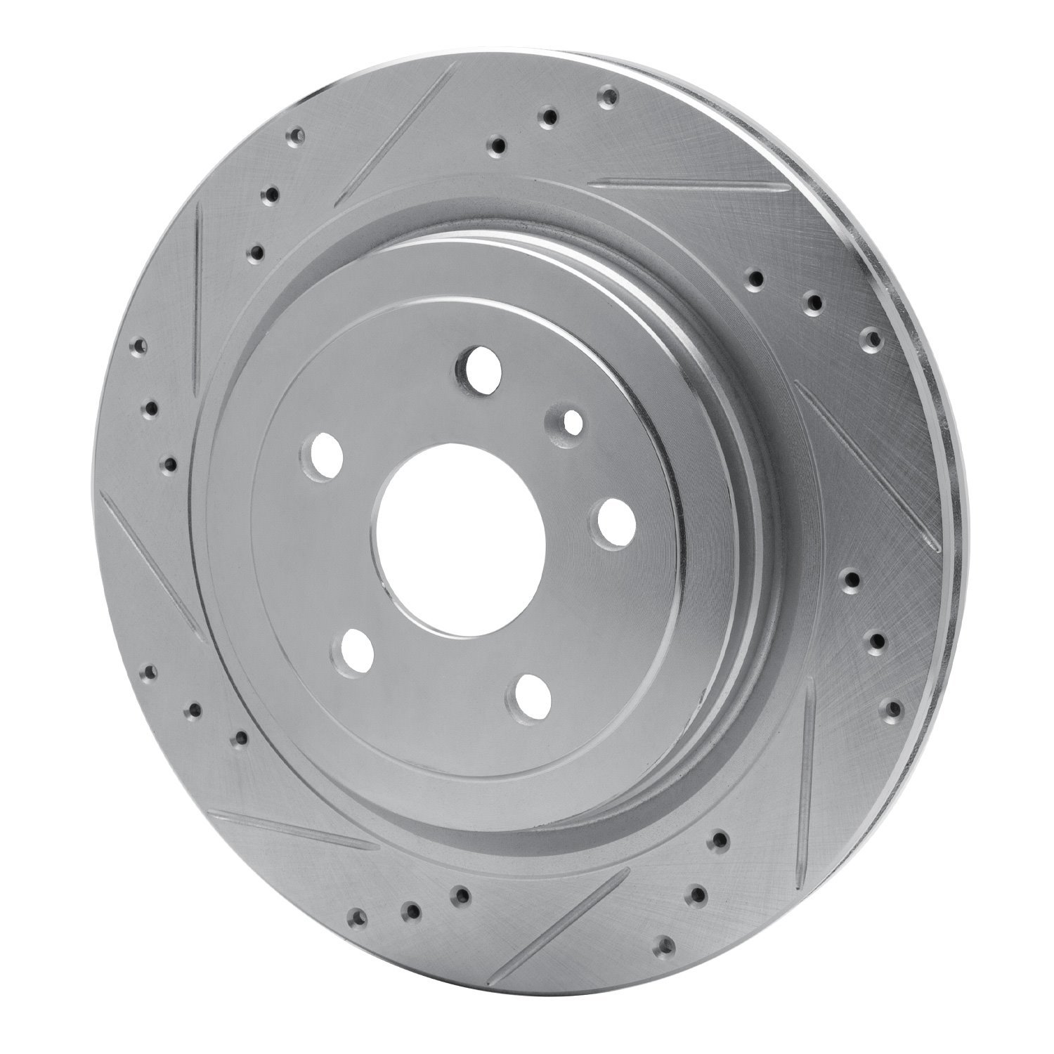 E-Line Drilled & Slotted Silver Brake Rotor, 2008-2014 GM, Position: Rear Left