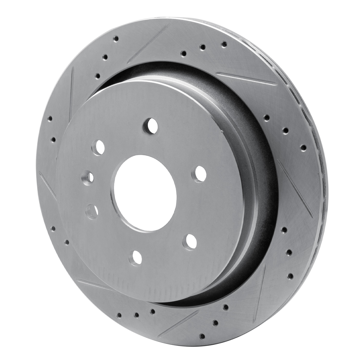 E-Line Drilled & Slotted Silver Brake Rotor, 2013-2019 GM, Position: Rear Left