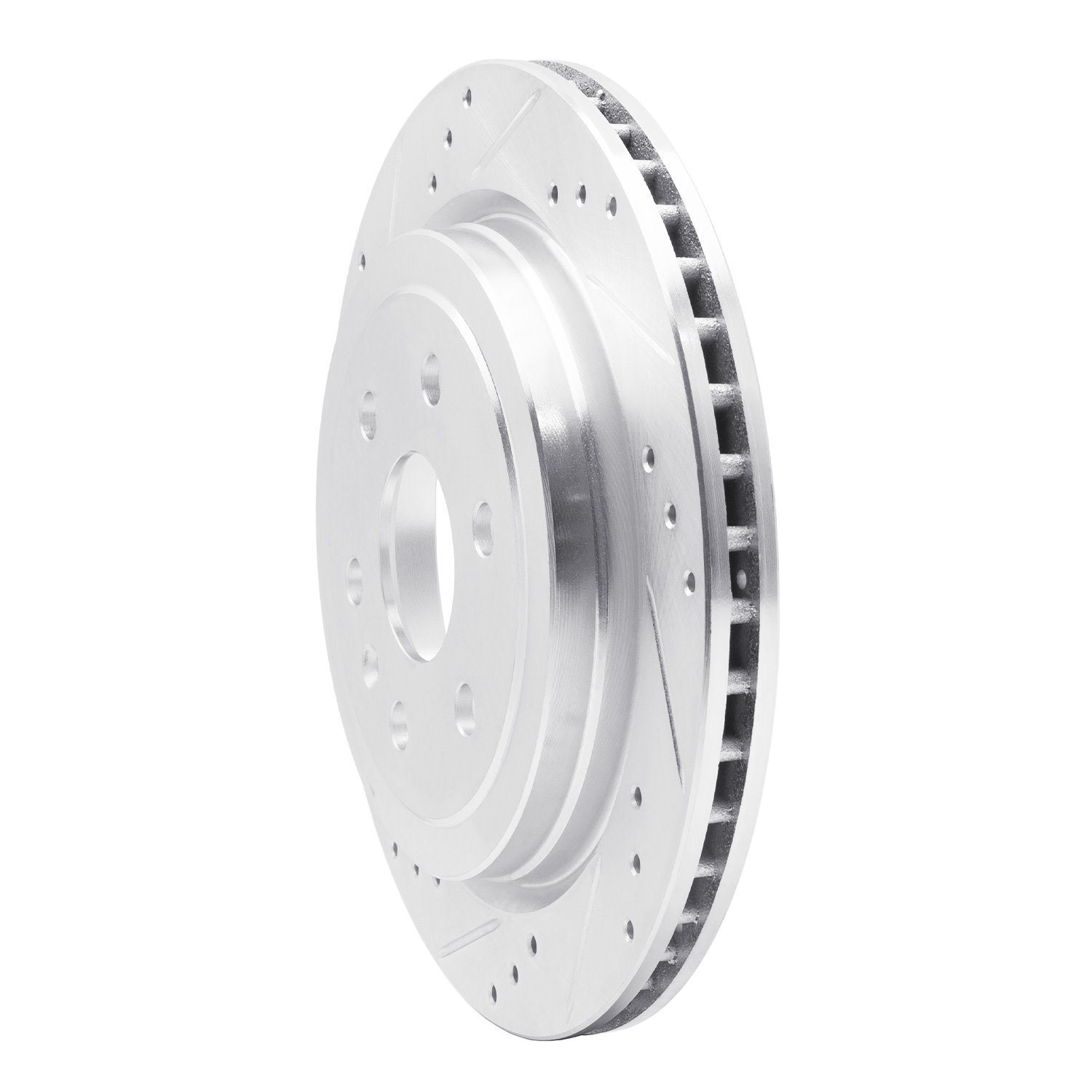 E-Line Drilled & Slotted Silver Brake Rotor, 2010-2016 GM, Position: Rear Left