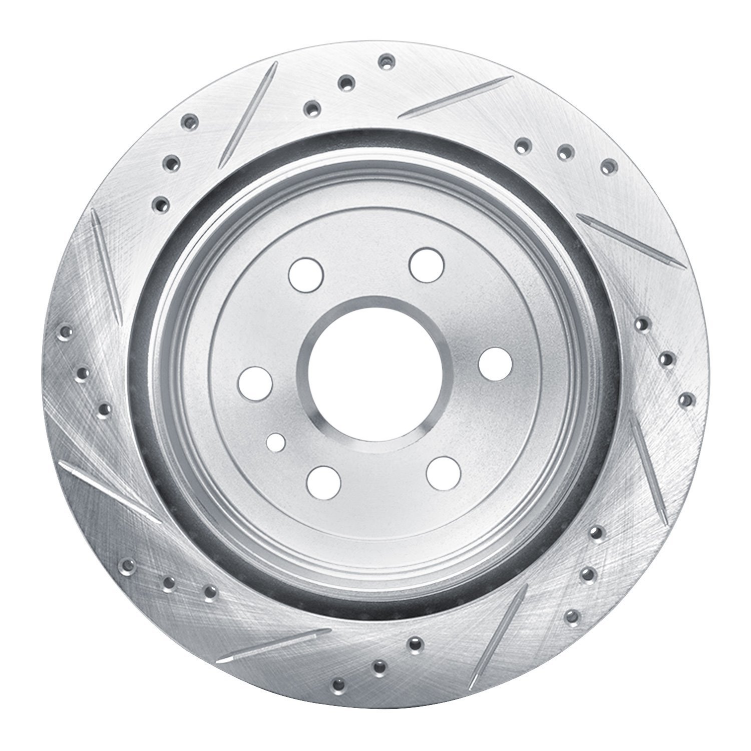 E-Line Drilled & Slotted Silver Brake Rotor, 2010-2016 GM, Position: Rear Right