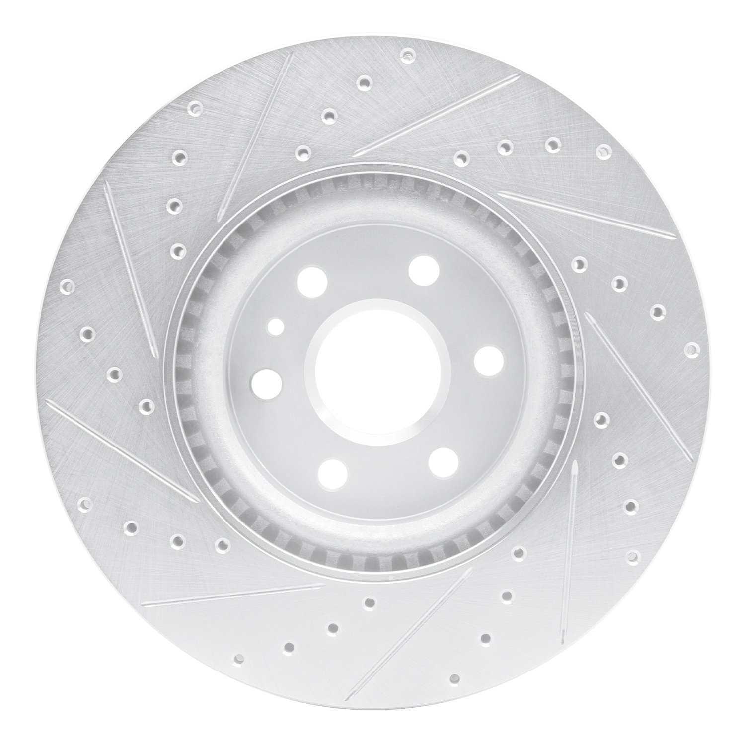 E-Line Drilled & Slotted Silver Brake Rotor, 2010-2016 GM, Position: Front Right