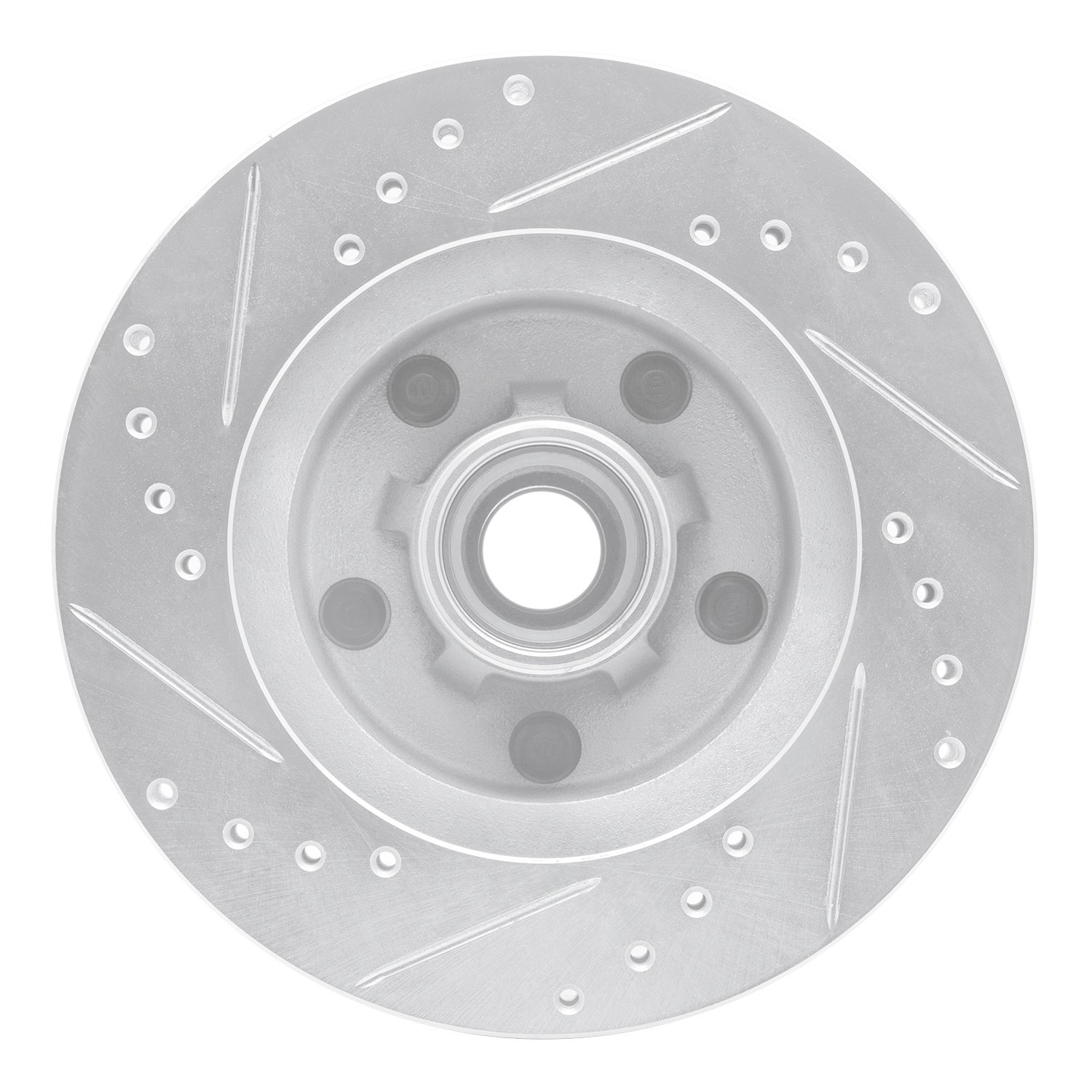 E-Line Drilled & Slotted Silver Brake Rotor, 1967-1974 GM, Position: Front Right