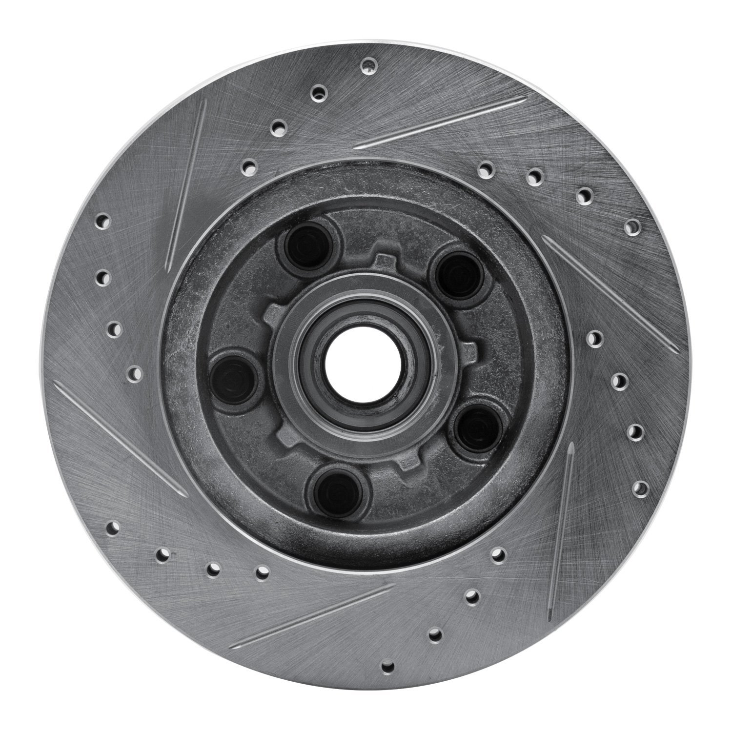 E-Line Drilled & Slotted Silver Brake Rotor, 1970-1981 GM, Position: Front Right