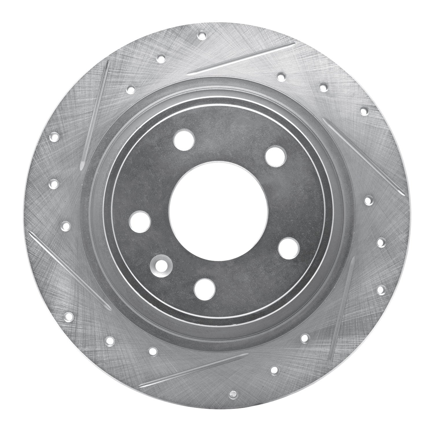 E-Line Drilled & Slotted Silver Brake Rotor, 2011-2019 GM, Position: Rear Left