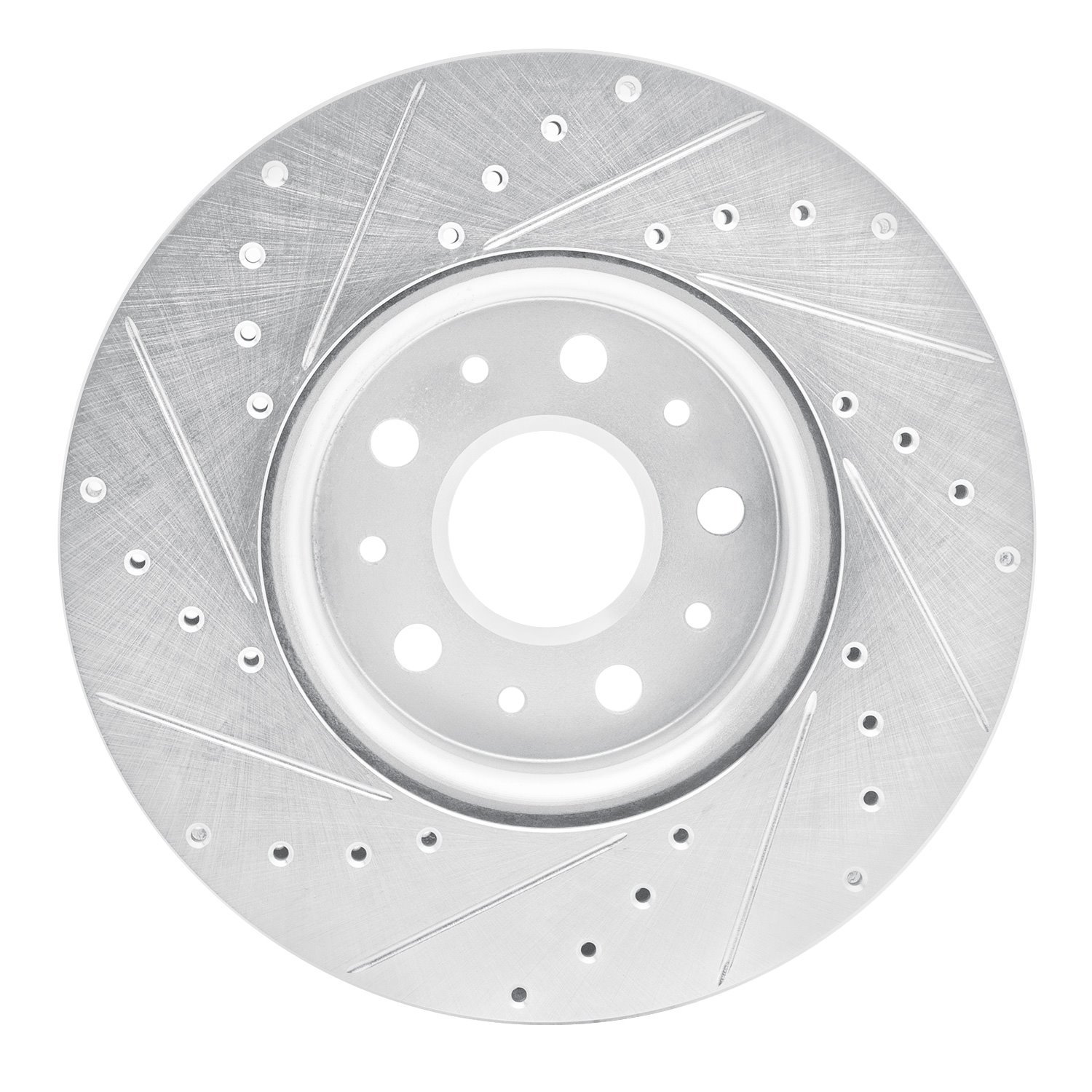 E-Line Drilled & Slotted Silver Brake Rotor, Fits Select GM, Position: Front Right