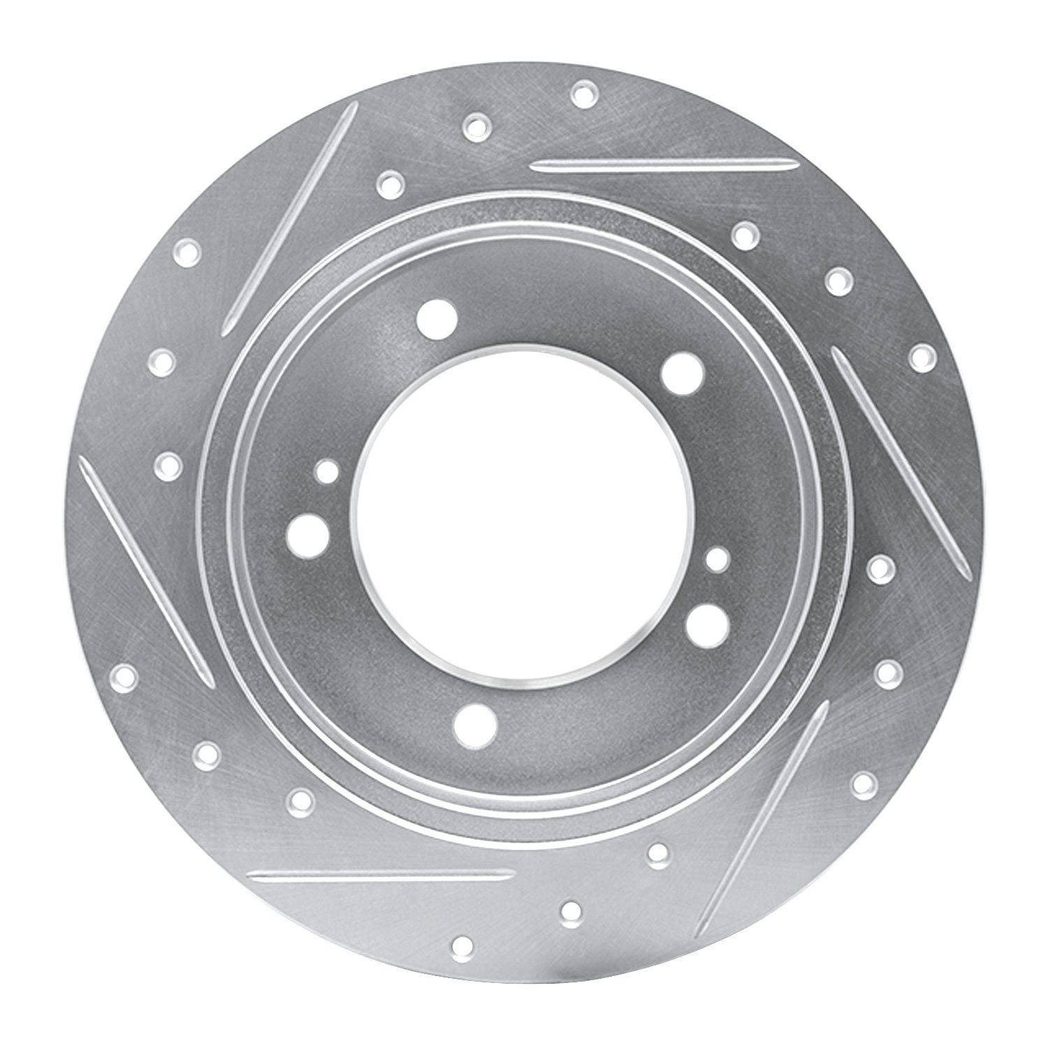 E-Line Drilled & Slotted Silver Brake Rotor, 1983-1998 GM, Position: Front Left