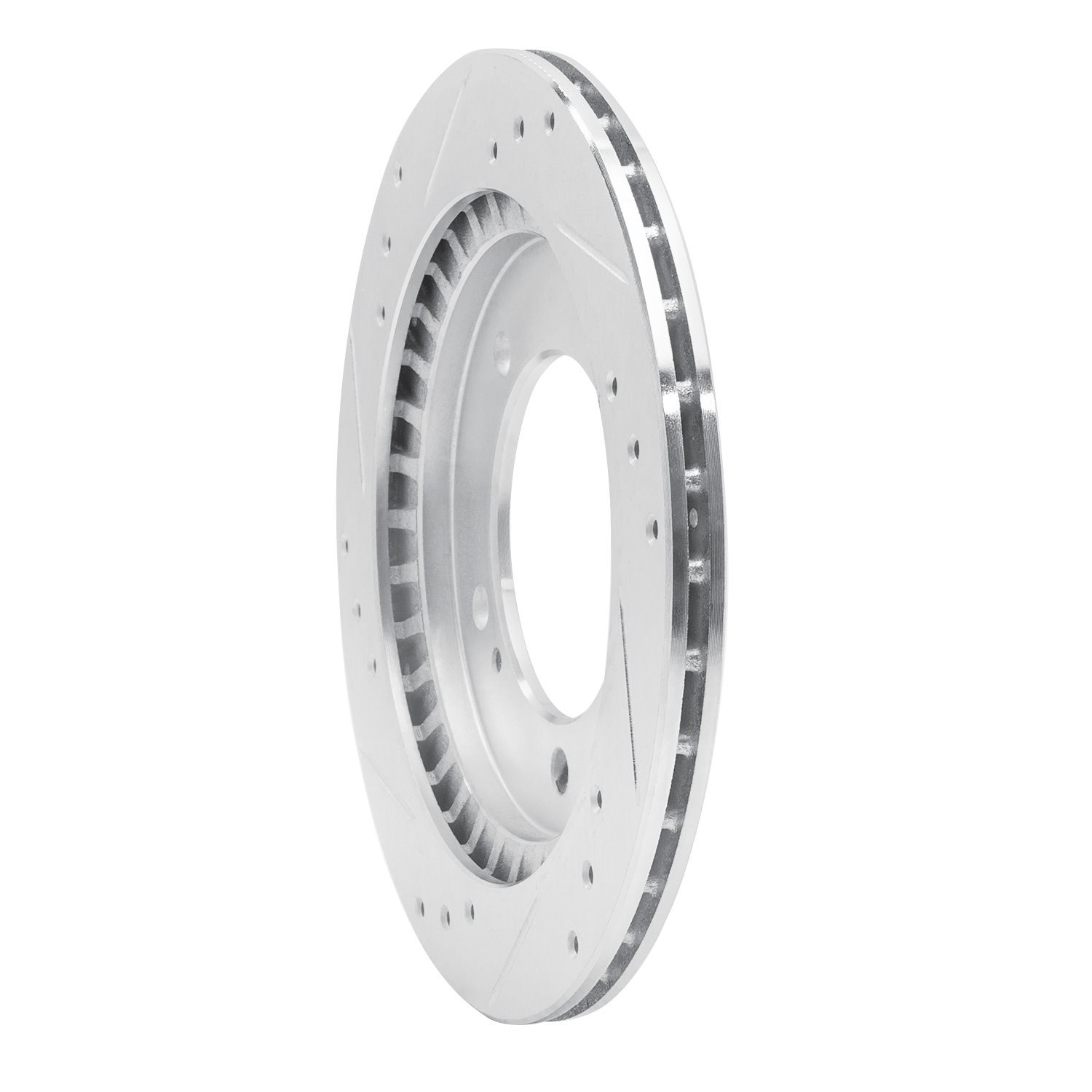 E-Line Drilled & Slotted Silver Brake Rotor, 1999-2004 Fits Multiple Makes/Models, Position: Front Right