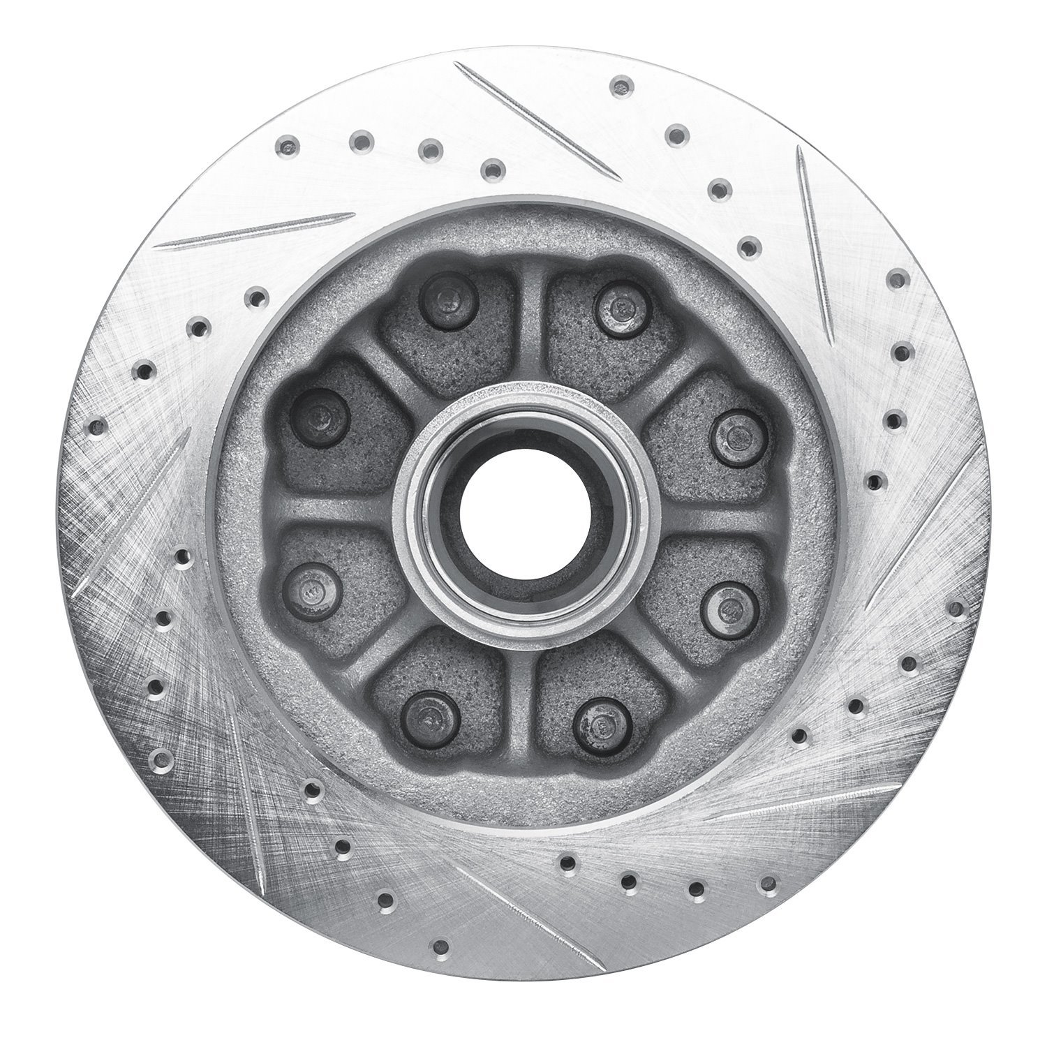 E-Line Drilled & Slotted Silver Brake Rotor, 1988-1996 GM, Position: Front Left