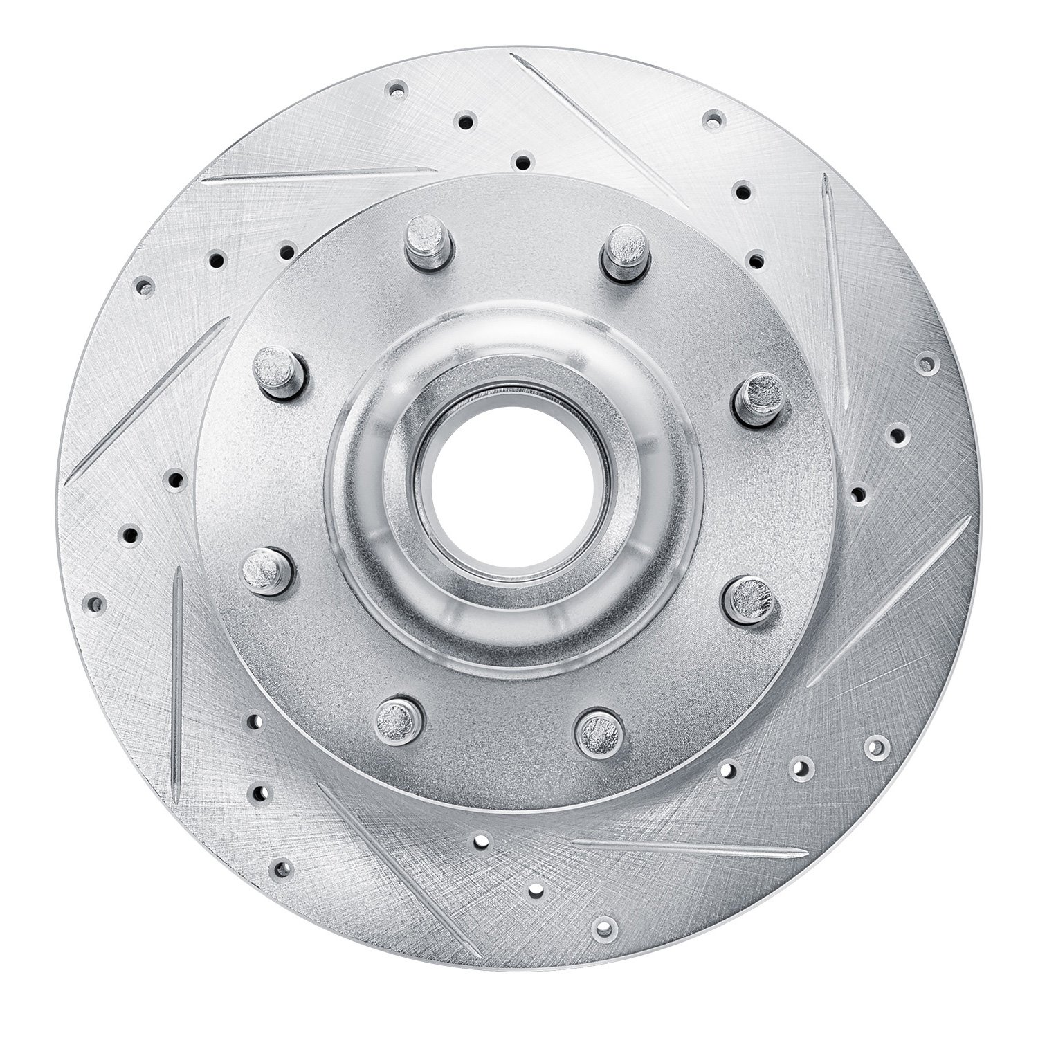 E-Line Drilled & Slotted Silver Brake Rotor, 1993-2006 GM, Position: Front Right