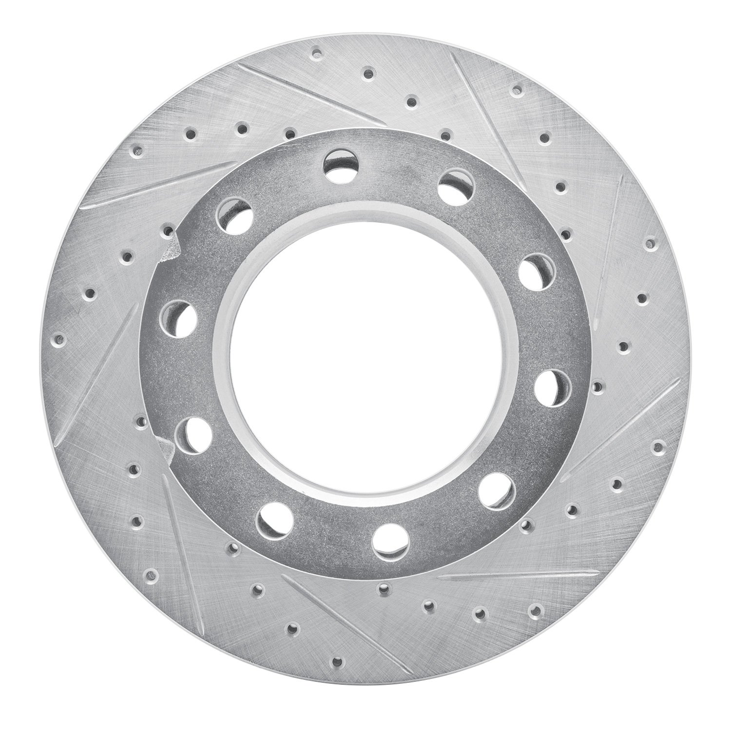 E-Line Drilled & Slotted Silver Brake Rotor, 1994-2006 GM, Position: Rear Right