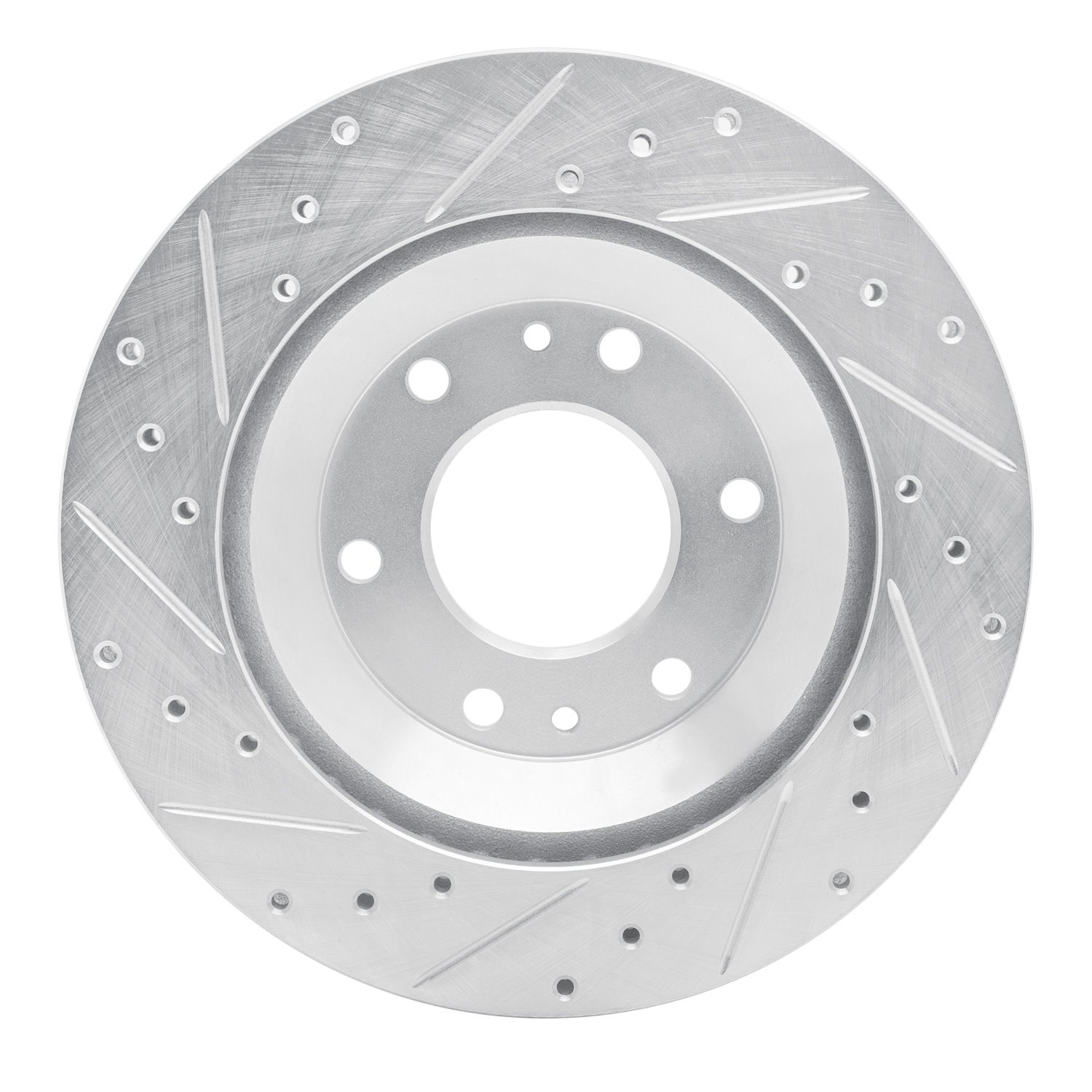 E-Line Drilled & Slotted Silver Brake Rotor, 2002-2005 GM, Position: Front Right