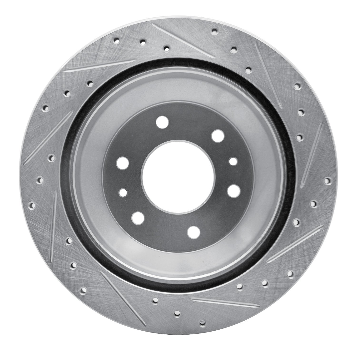 E-Line Drilled & Slotted Silver Brake Rotor, 2002-2009 GM, Position: Rear Left