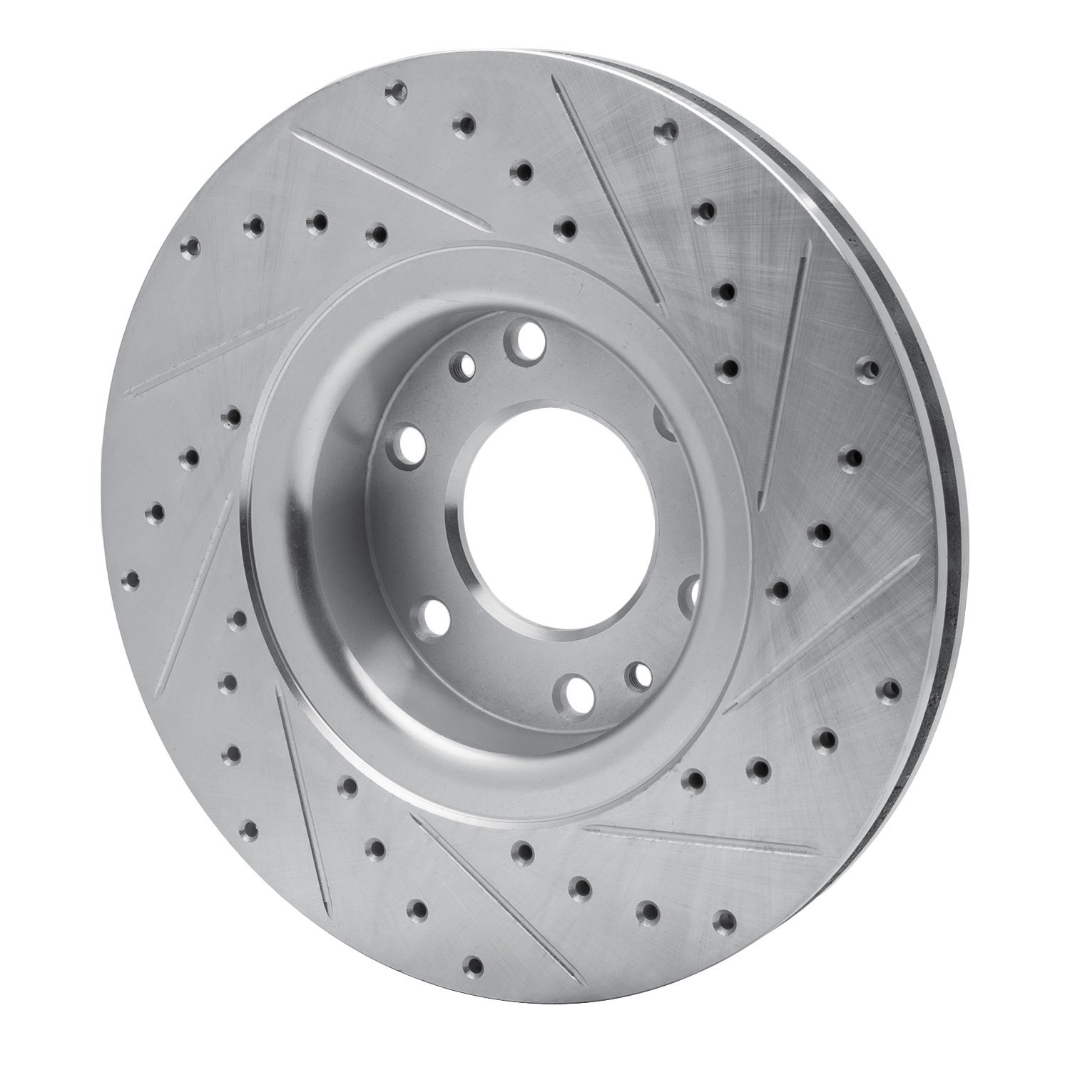 E-Line Drilled & Slotted Silver Brake Rotor, 2002-2009 GM, Position: Front Left