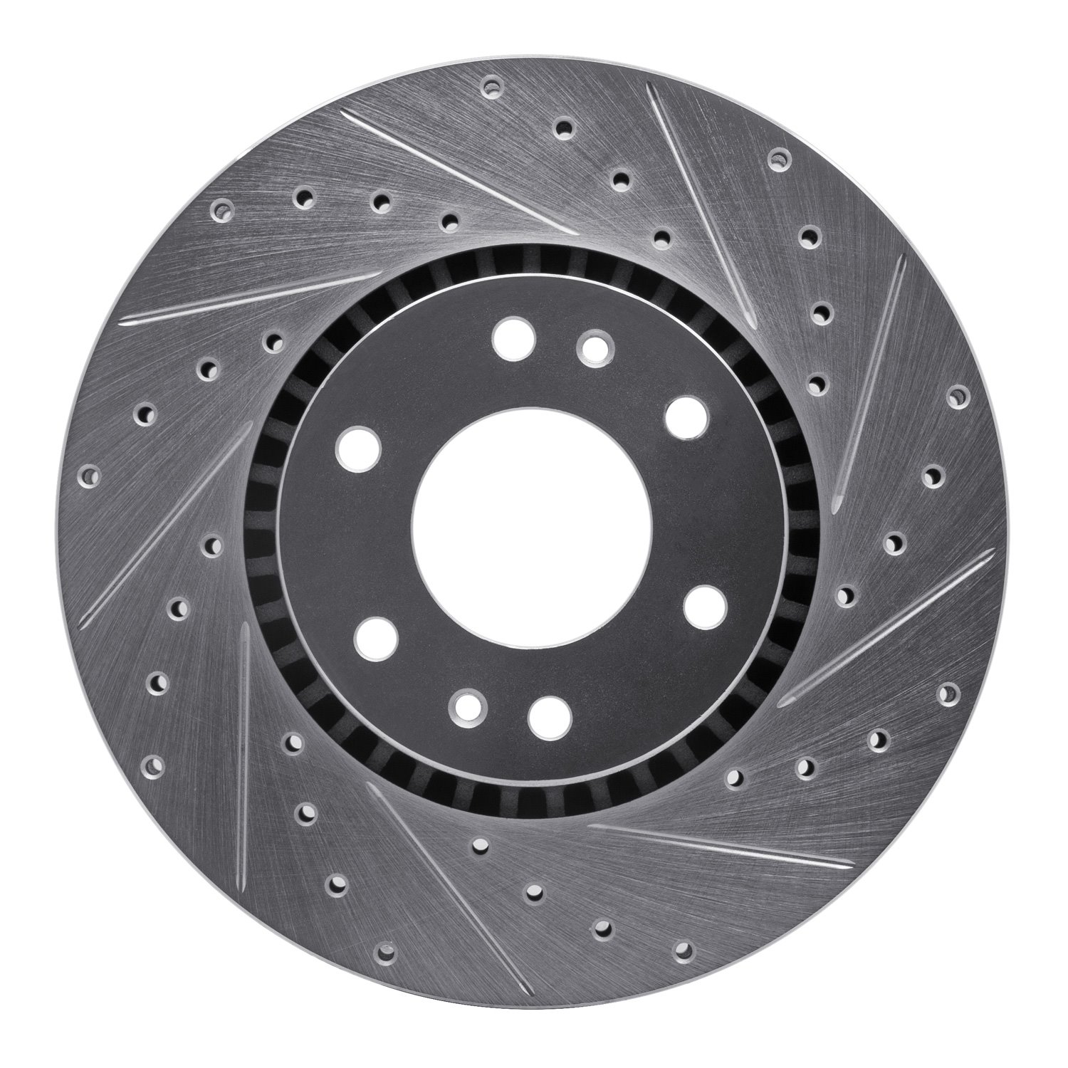 E-Line Drilled & Slotted Silver Brake Rotor, 2002-2009 GM, Position: Front Right