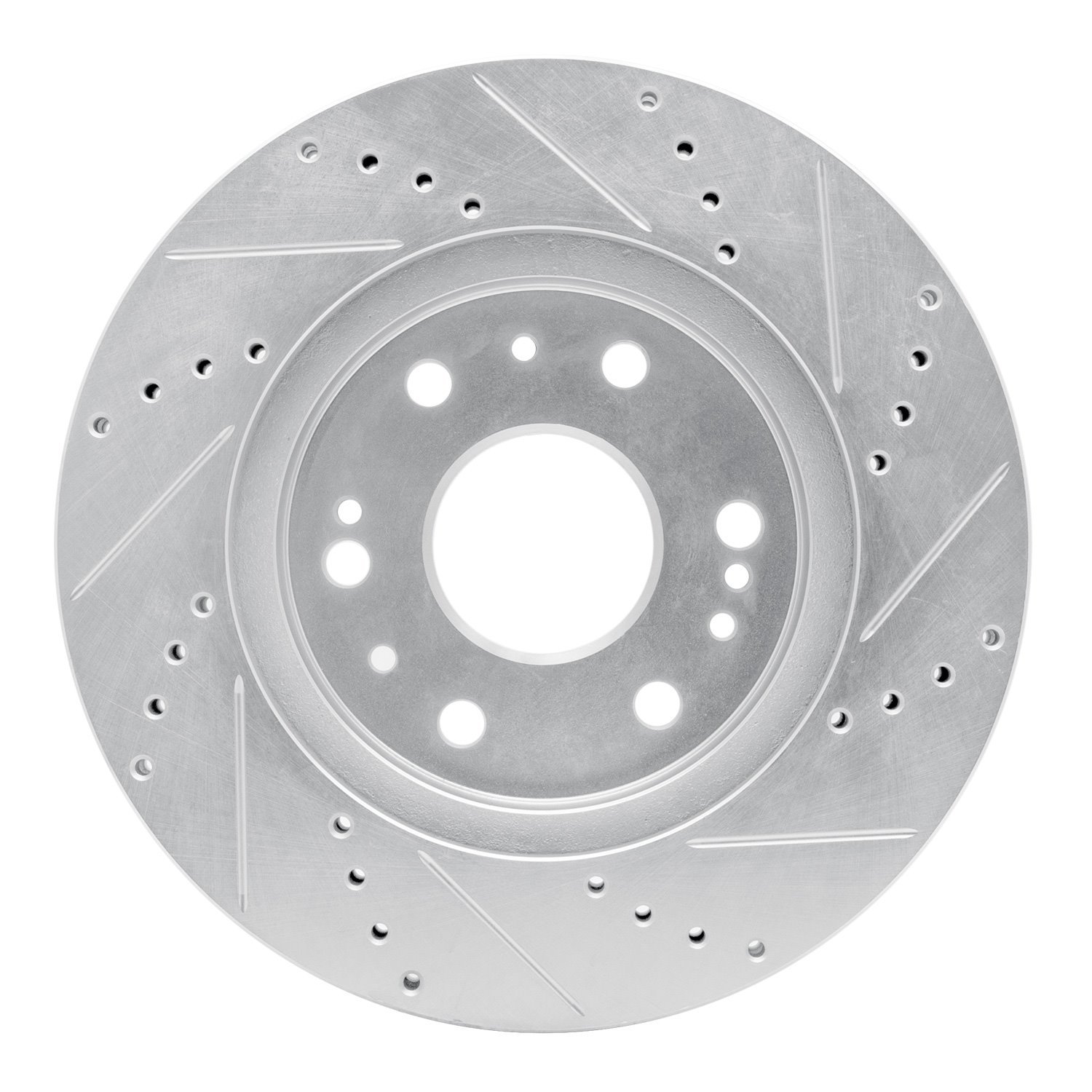 E-Line Drilled & Slotted Silver Brake Rotor, 2005-2020 GM, Position: Front Left
