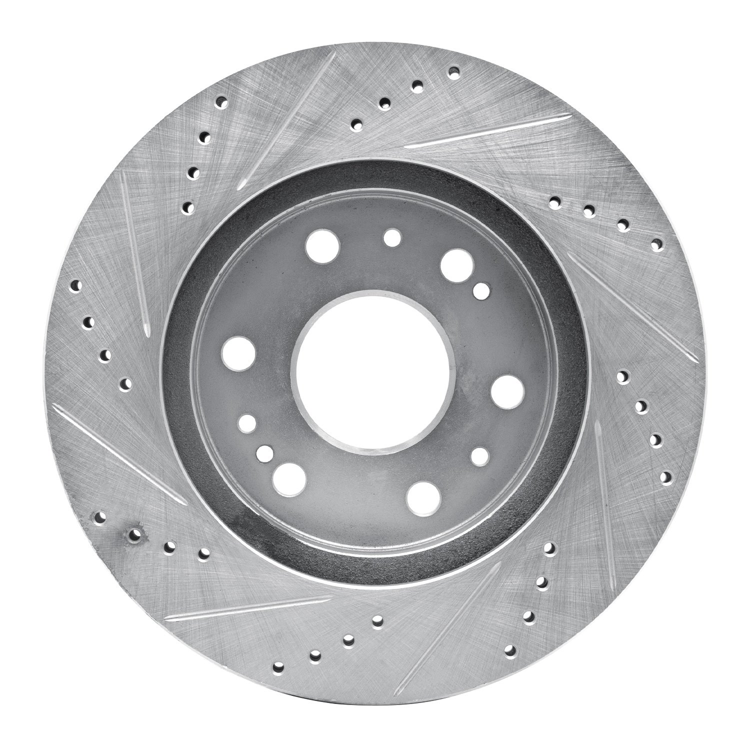 E-Line Drilled & Slotted Silver Brake Rotor, 2005-2020 GM, Position: Front Right