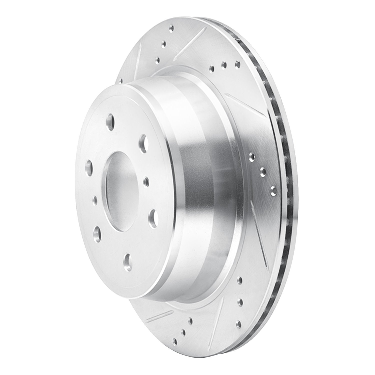 E-Line Drilled & Slotted Silver Brake Rotor, 2007-2020 GM, Position: Rear Left