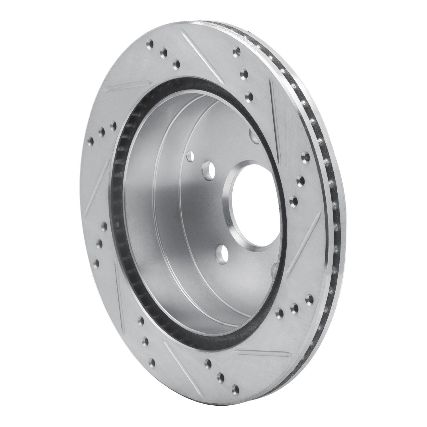 E-Line Drilled & Slotted Silver Brake Rotor, 2010-2017 GM, Position: Rear Left