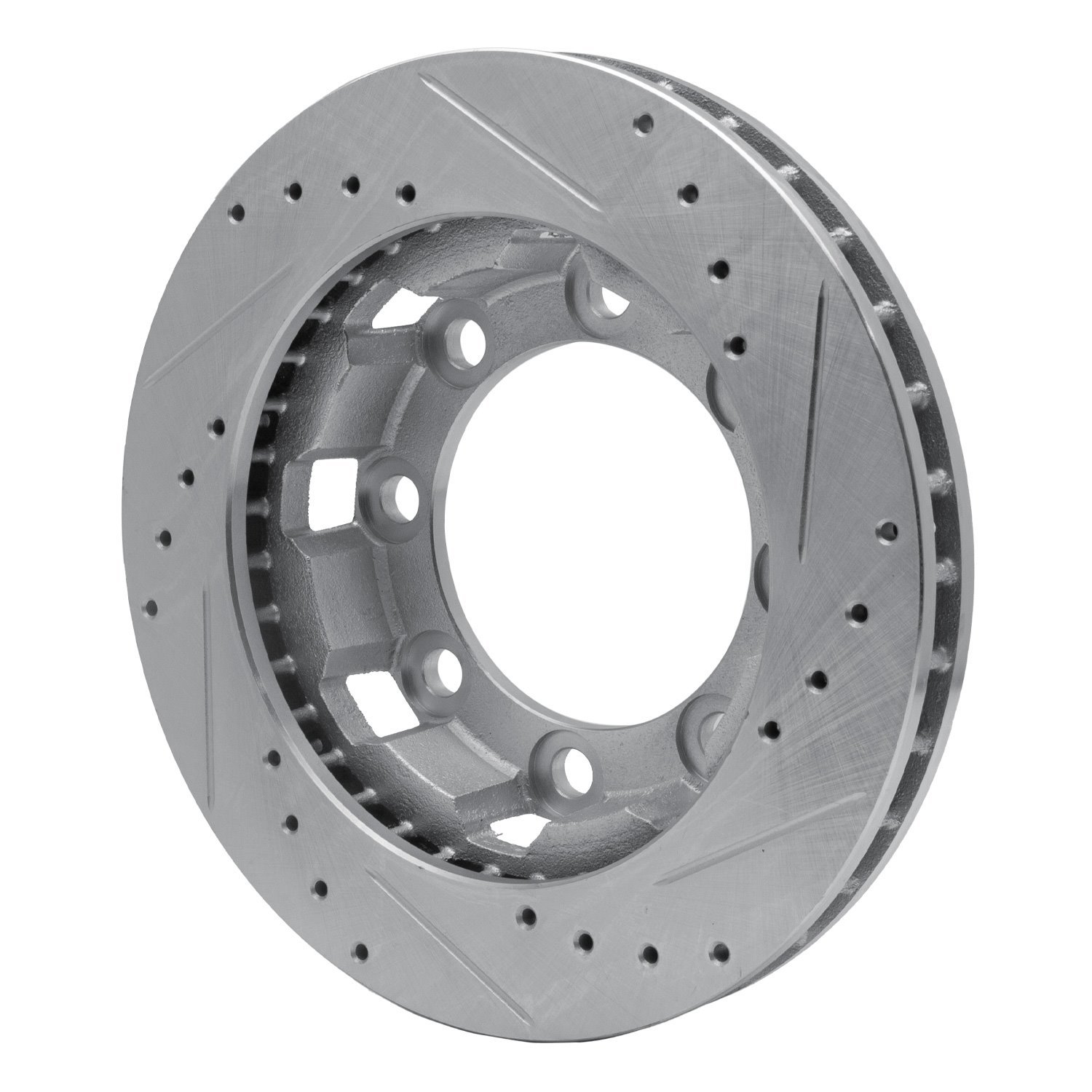 E-Line Drilled & Slotted Silver Brake Rotor, 1971-1991 Fits Multiple Makes/Models, Position: Front Left