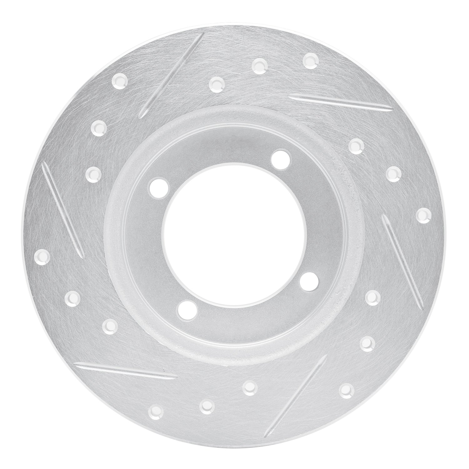 E-Line Drilled & Slotted Silver Brake Rotor, 1988-1993 Ford/Lincoln/Mercury/Mazda, Position: Front Right