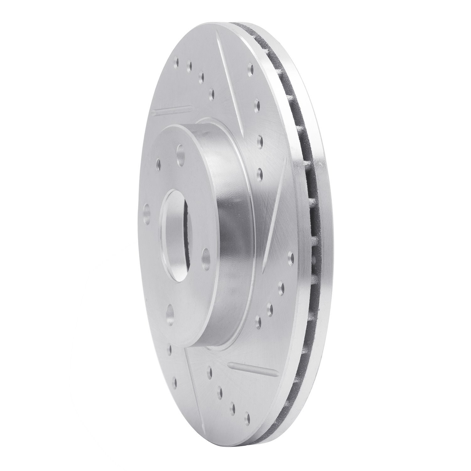E-Line Drilled & Slotted Silver Brake Rotor, 1990-2003 Ford/Lincoln/Mercury/Mazda, Position: Front Right