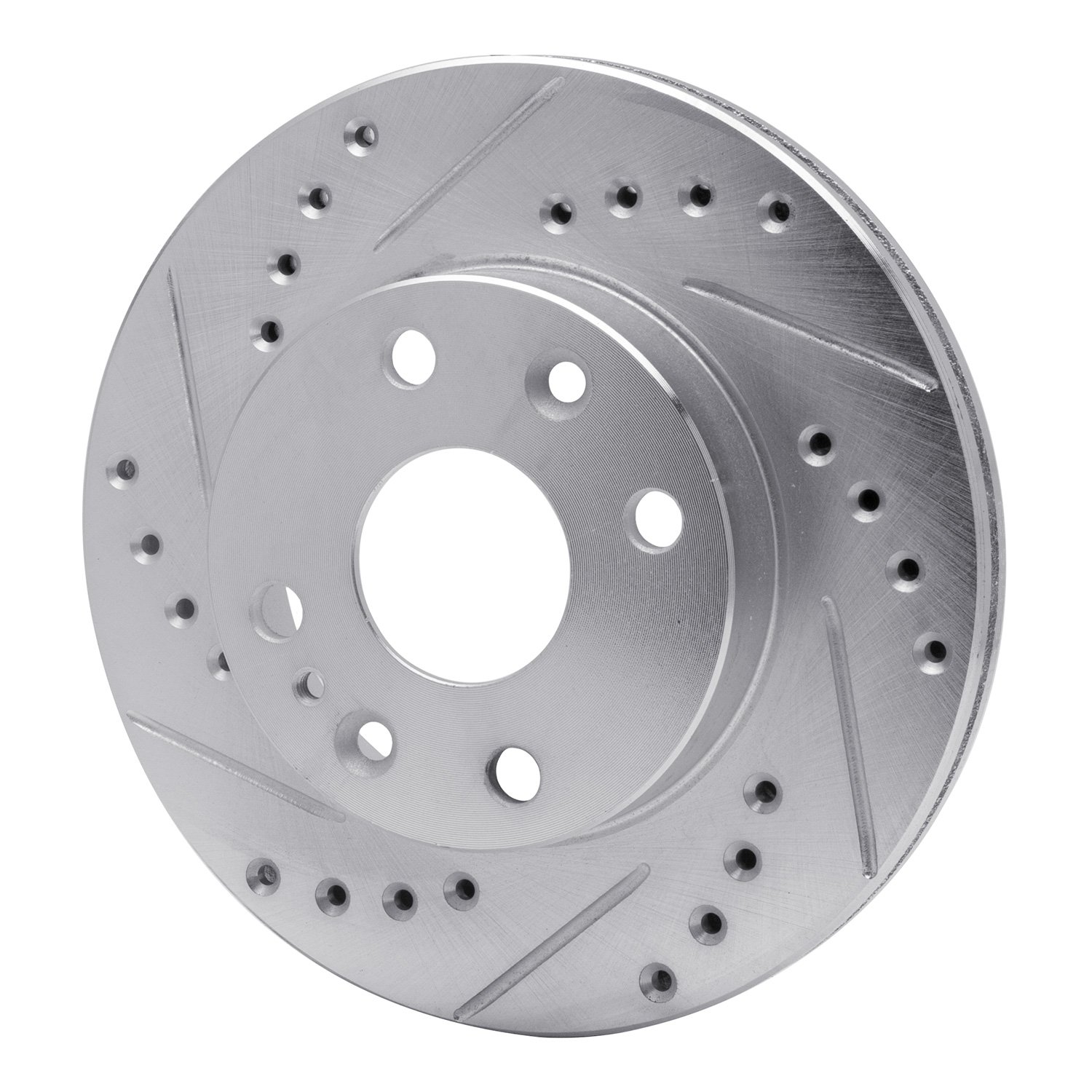 E-Line Drilled & Slotted Silver Brake Rotor, 1994-1997 Ford/Lincoln/Mercury/Mazda, Position: Front Left