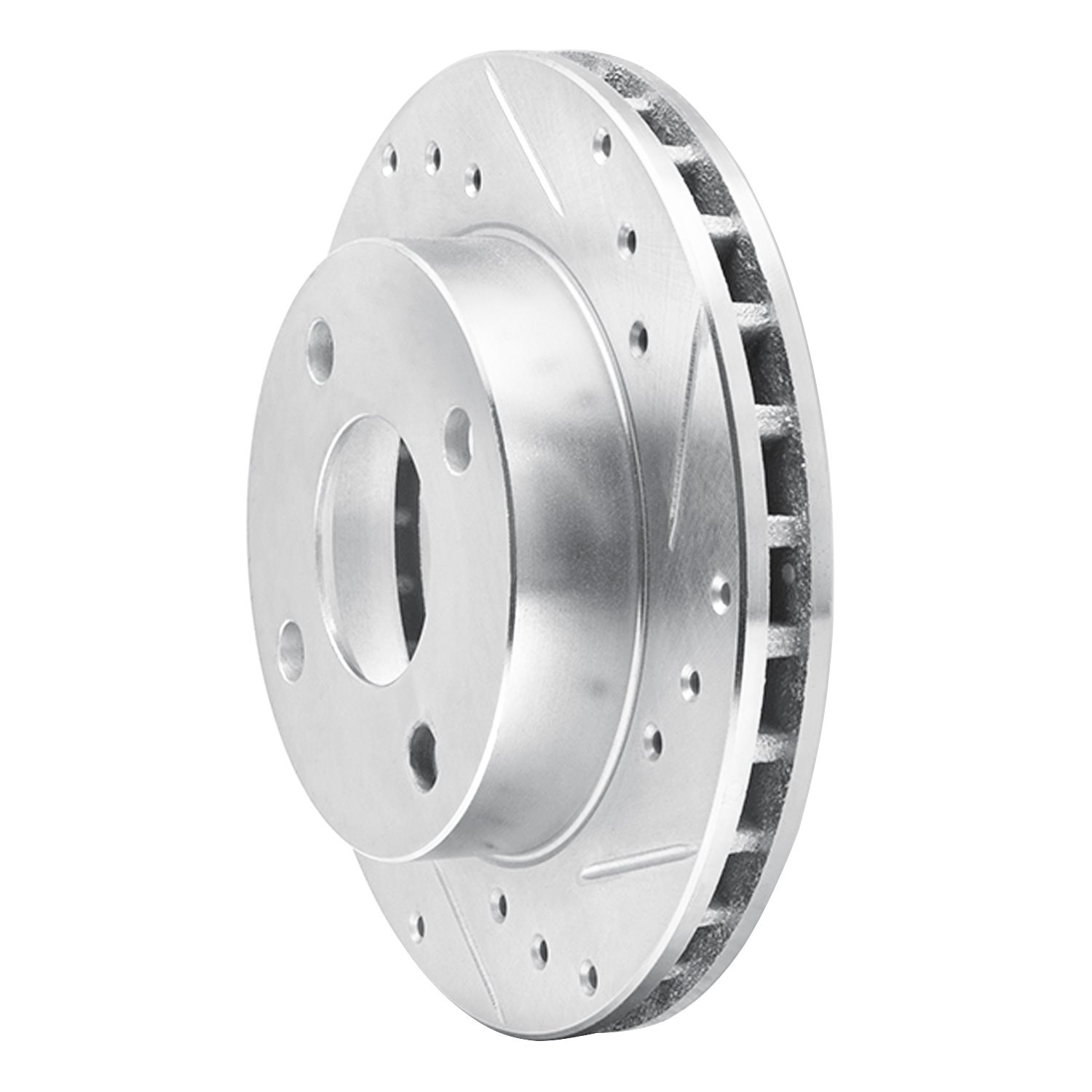 E-Line Drilled & Slotted Silver Brake Rotor, 1981-1994 Ford/Lincoln/Mercury/Mazda, Position: Front Right
