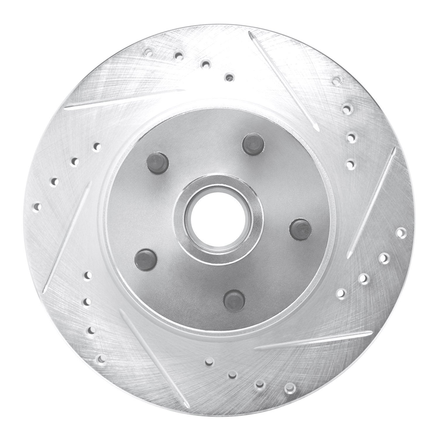 E-Line Drilled & Slotted Silver Brake Rotor, 1968-1973 Ford/Lincoln/Mercury/Mazda, Position: Front Right