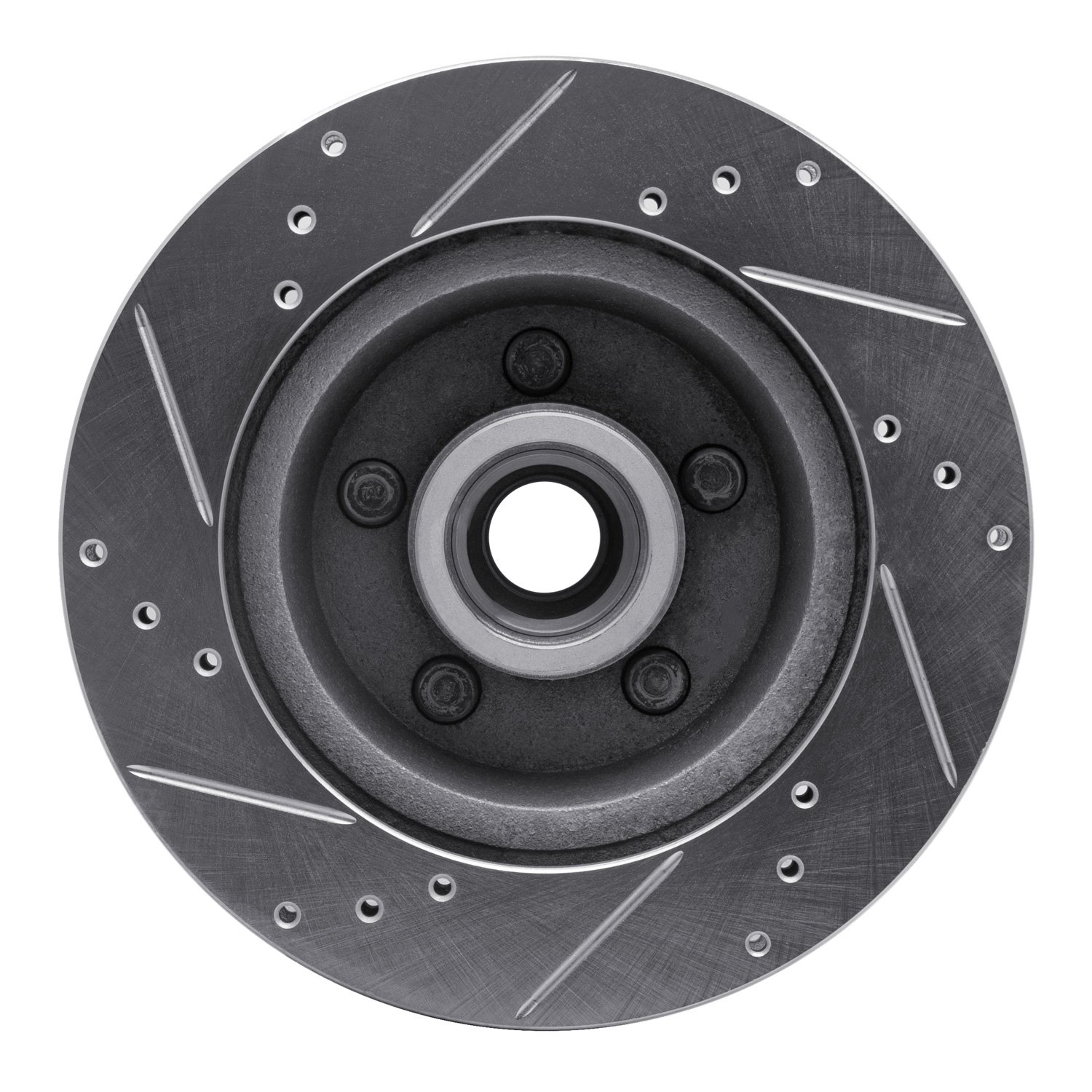 E-Line Drilled & Slotted Silver Brake Rotor, 1970-1972 Ford/Lincoln/Mercury/Mazda, Position: Front Right