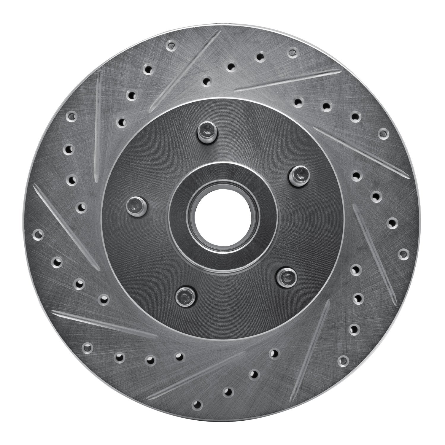 E-Line Drilled & Slotted Silver Brake Rotor, 1974-1980 Ford/Lincoln/Mercury/Mazda, Position: Front Left