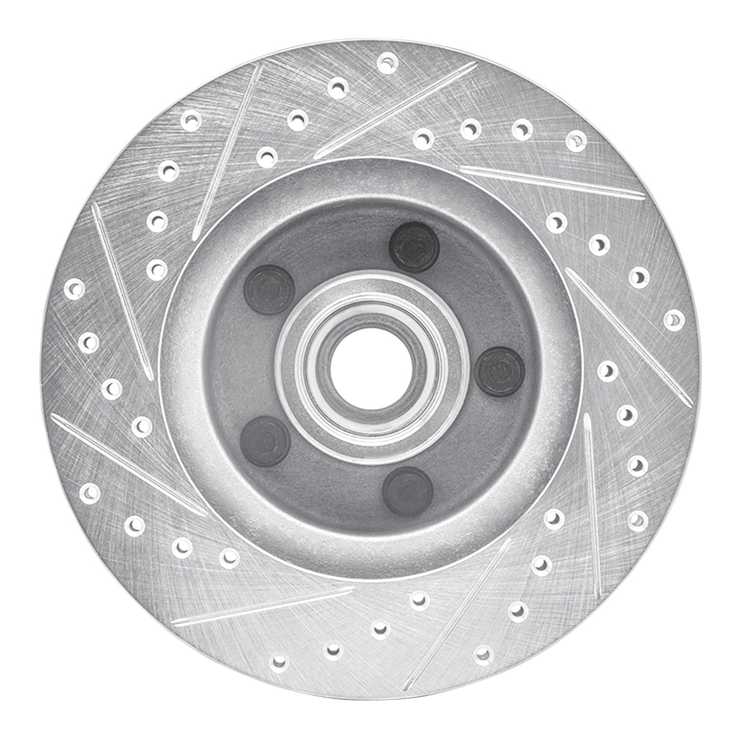 E-Line Drilled & Slotted Silver Brake Rotor, 1974-1980 Ford/Lincoln/Mercury/Mazda, Position: Front Right