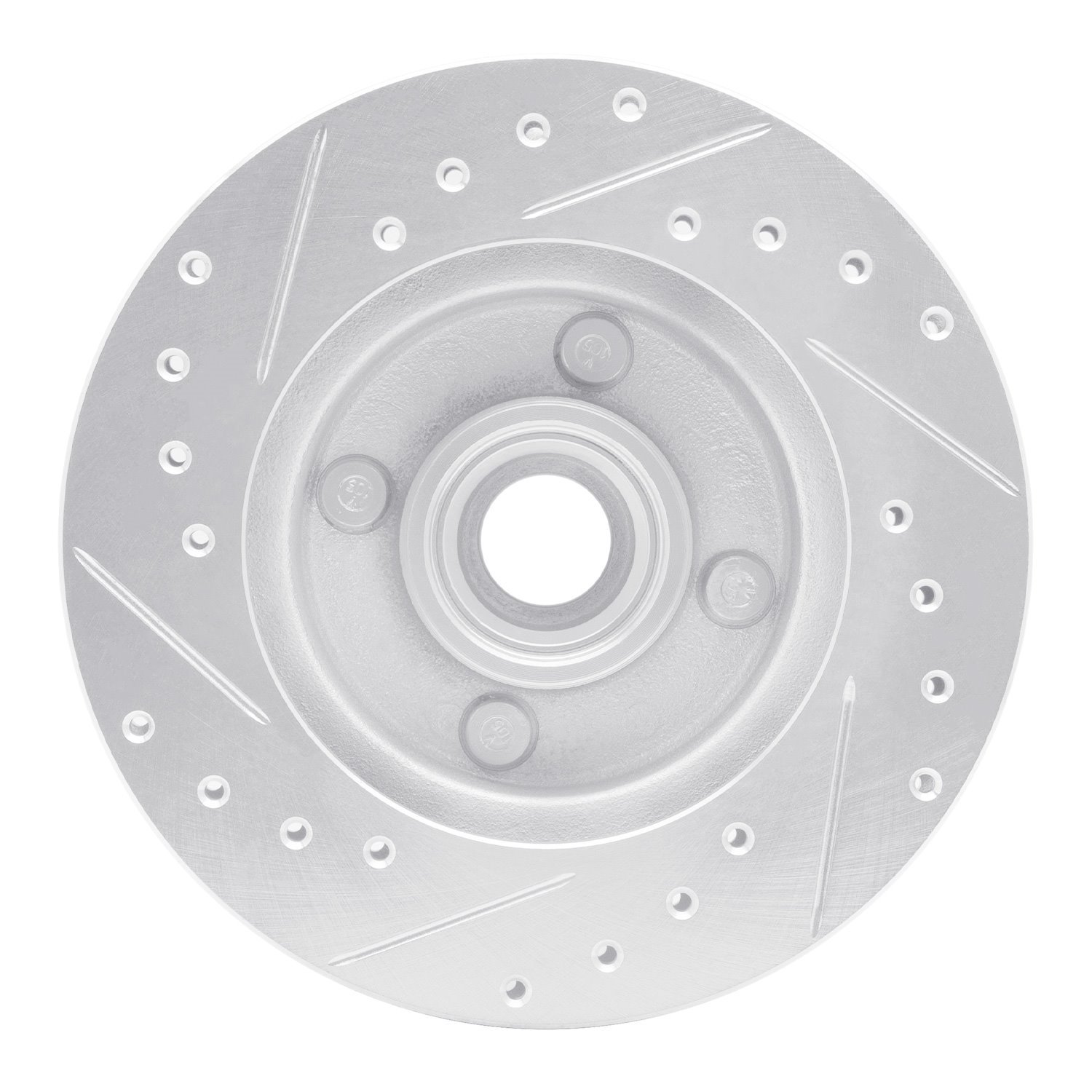 E-Line Drilled & Slotted Silver Brake Rotor, 1978-1993 Ford/Lincoln/Mercury/Mazda, Position: Front Right