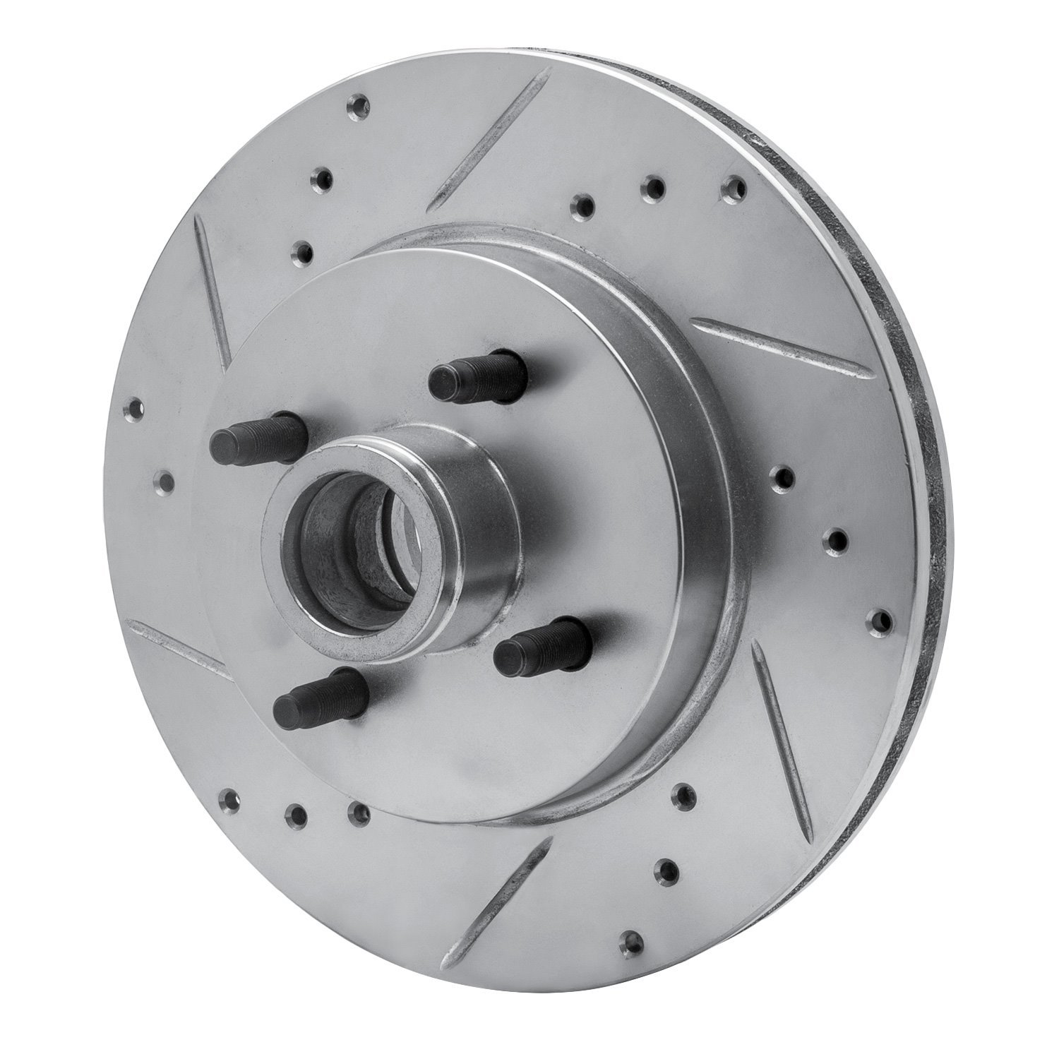 E-Line Drilled & Slotted Silver Brake Rotor, 1987-1993 Ford/Lincoln/Mercury/Mazda, Position: Front Left