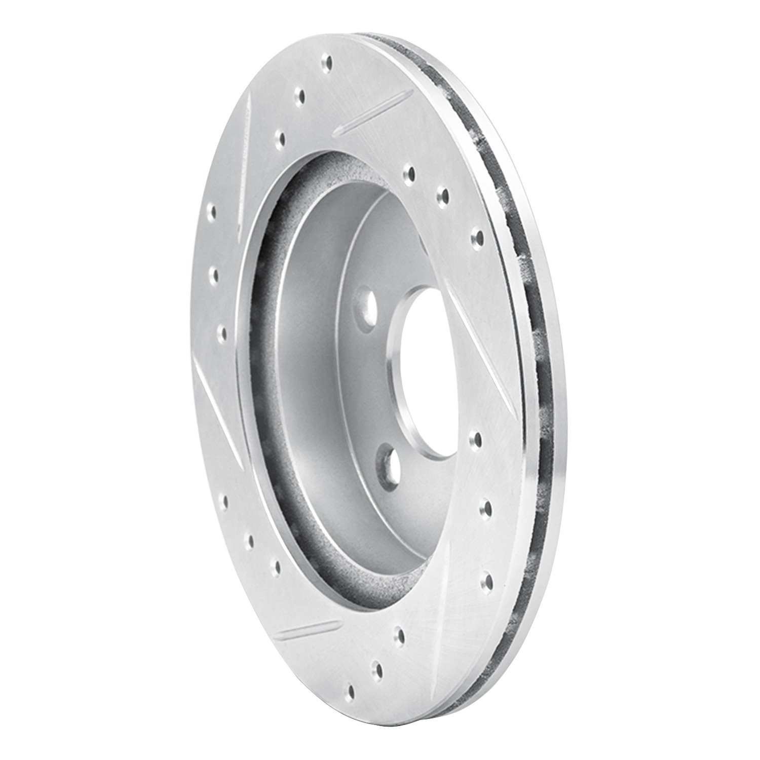E-Line Drilled & Slotted Silver Brake Rotor, 1993-1998 Ford/Lincoln/Mercury/Mazda, Position: Rear Right