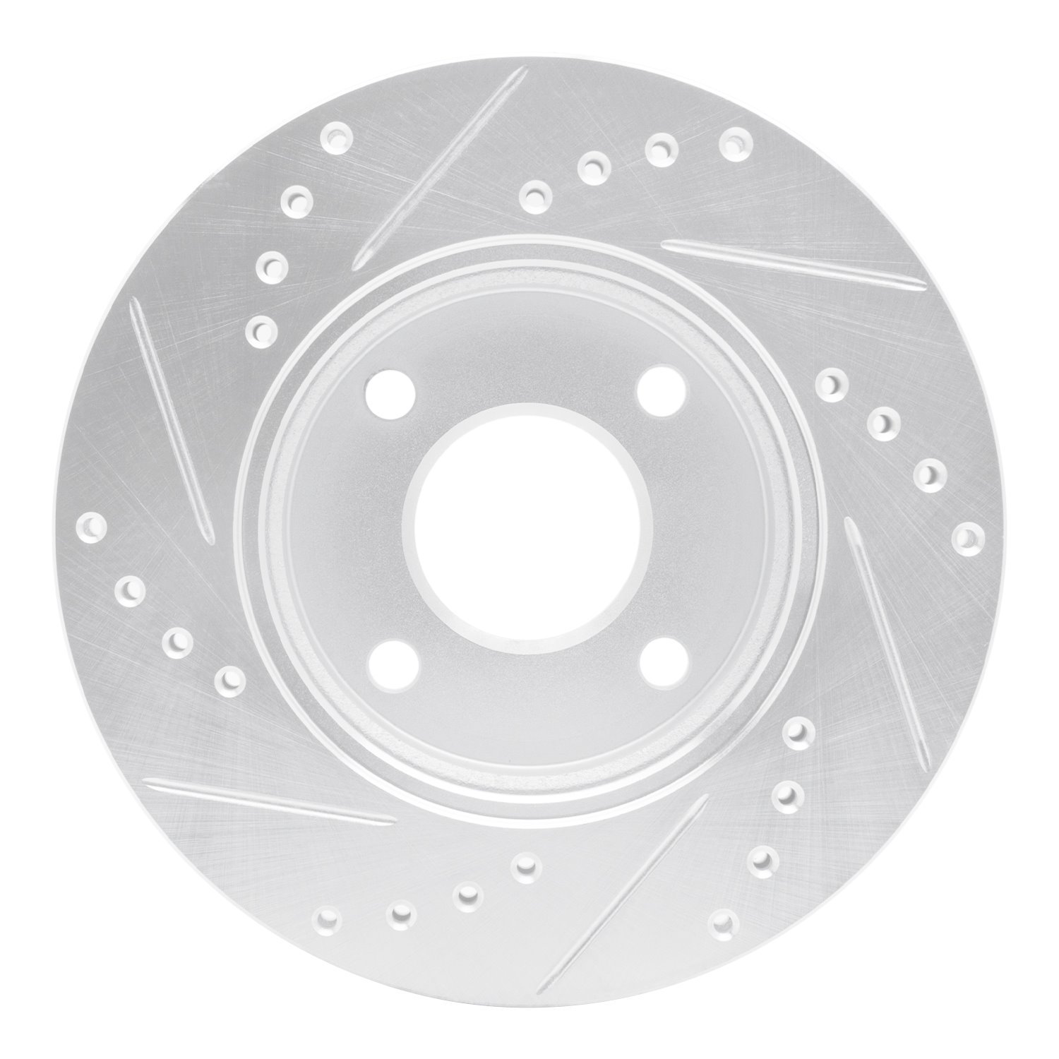 E-Line Drilled & Slotted Silver Brake Rotor, 2000-2015 Ford/Lincoln/Mercury/Mazda, Position: Front Right