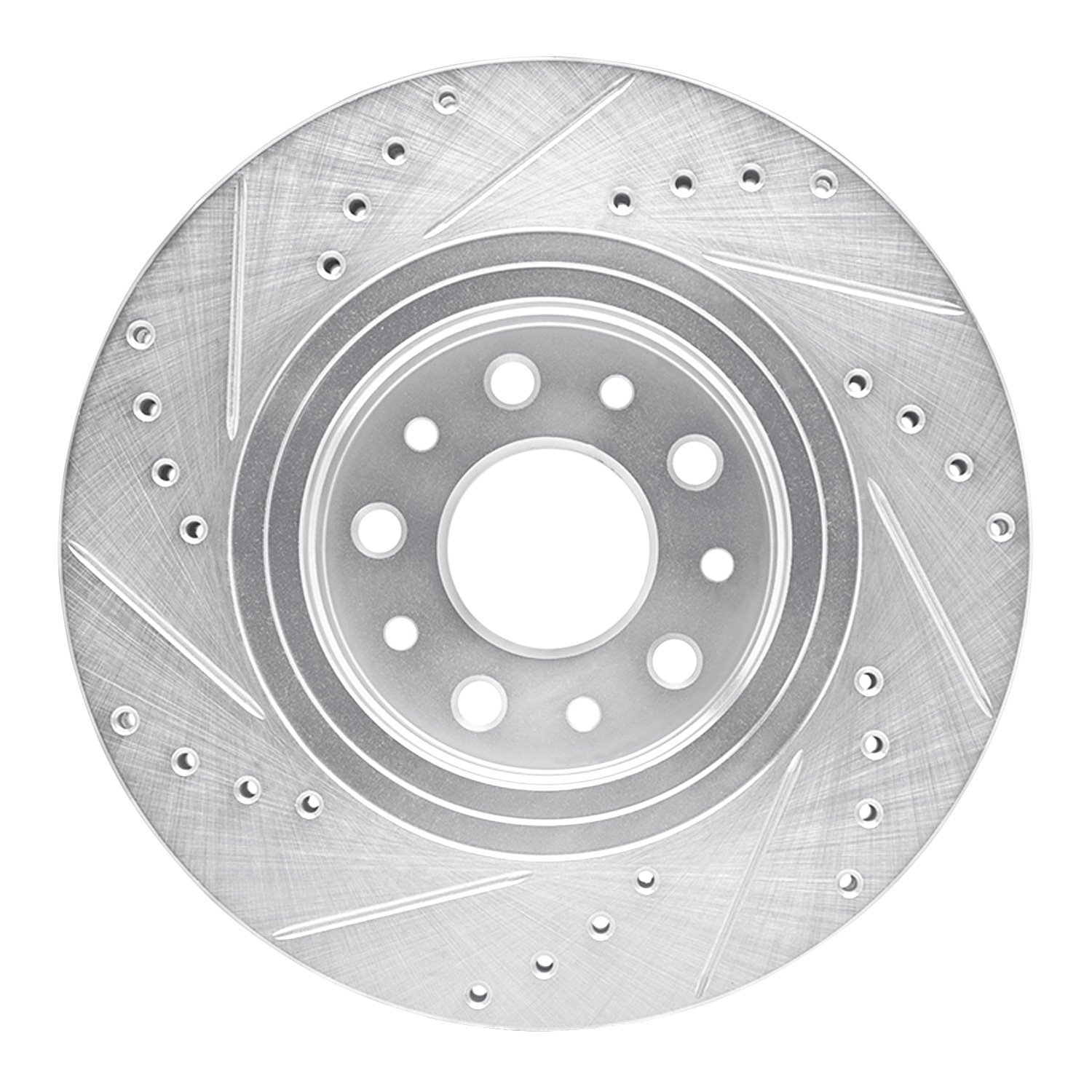 E-Line Drilled & Slotted Silver Brake Rotor, 2005-2009 Ford/Lincoln/Mercury/Mazda, Position: Front Right