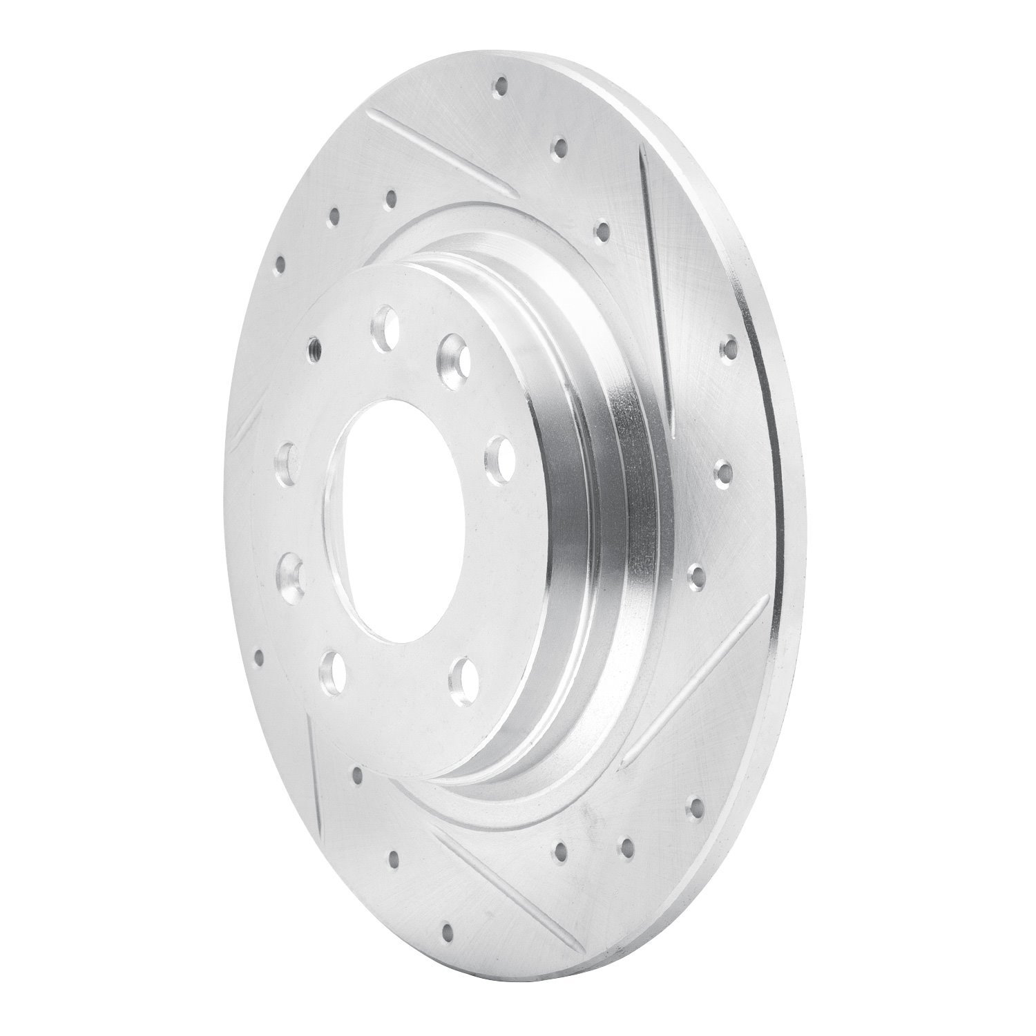 E-Line Drilled & Slotted Silver Brake Rotor, 1998-2015 Ford/Lincoln/Mercury/Mazda, Position: Rear Right