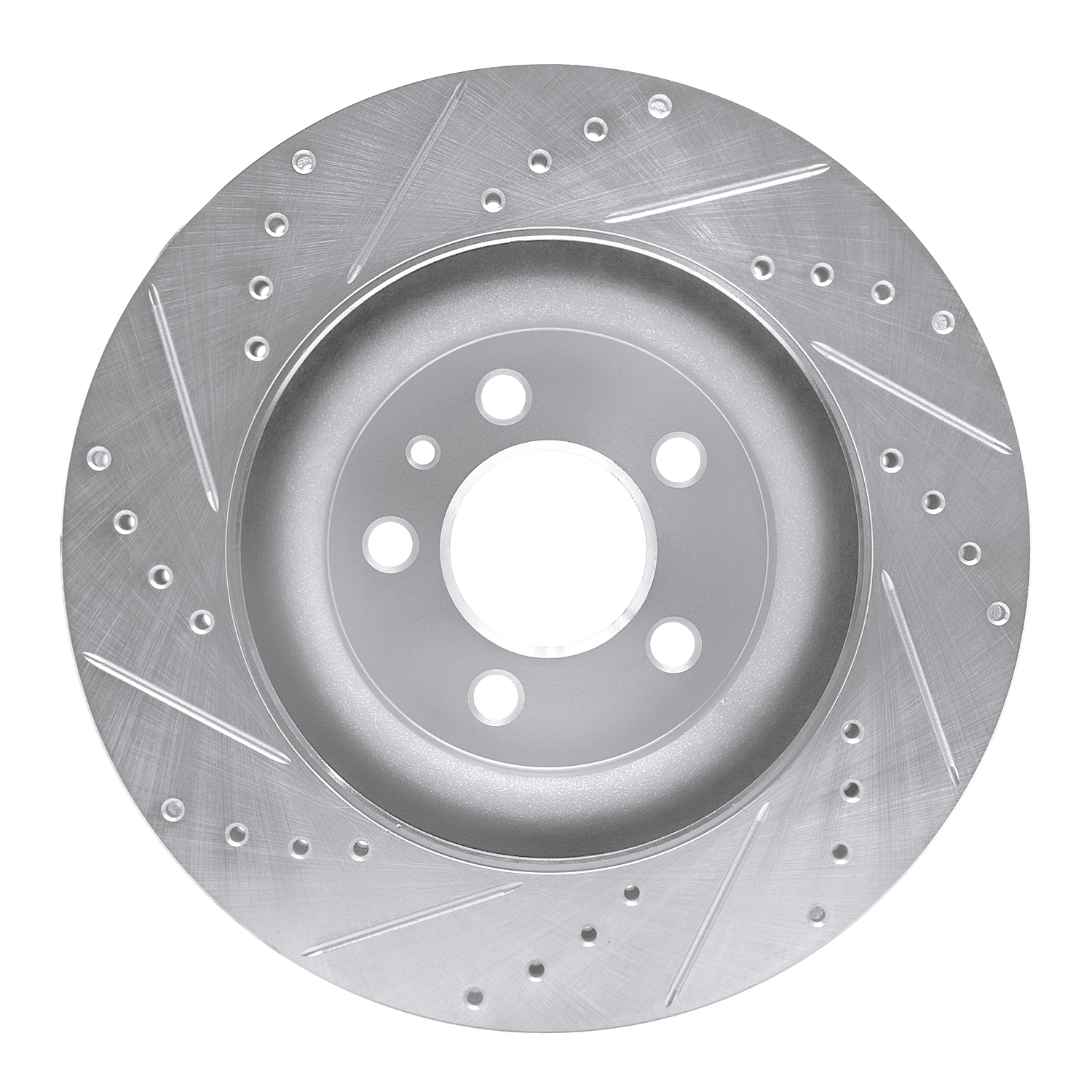 E-Line Drilled & Slotted Silver Brake Rotor, 2011-2014 Ford/Lincoln/Mercury/Mazda, Position: Front Right