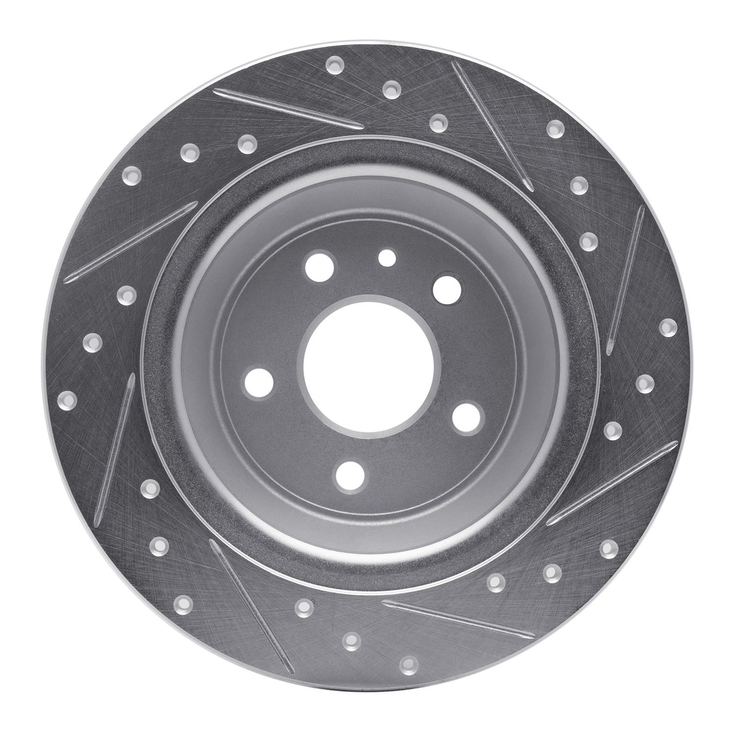 E-Line Drilled & Slotted Silver Brake Rotor, 2013-2020 Ford/Lincoln/Mercury/Mazda, Position: Rear Left