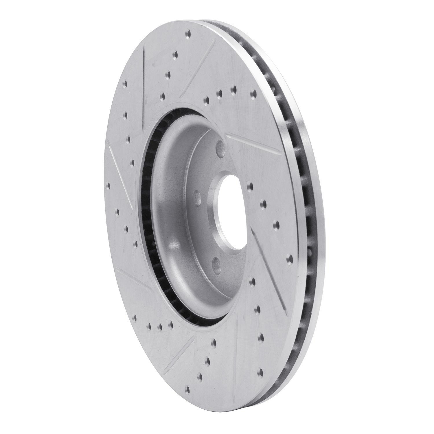 E-Line Drilled & Slotted Silver Brake Rotor, 2004-2019 Fits Multiple Makes/Models, Position: Front Right