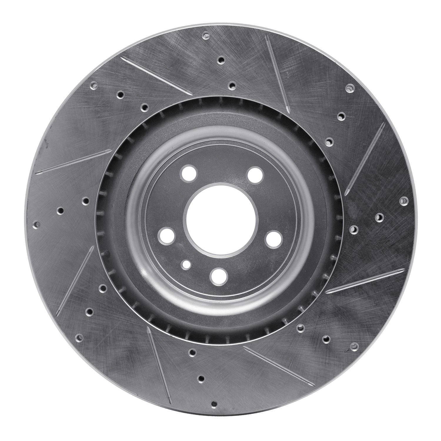 E-Line Drilled & Slotted Silver Brake Rotor, 2013-2014 Ford/Lincoln/Mercury/Mazda, Position: Front Left